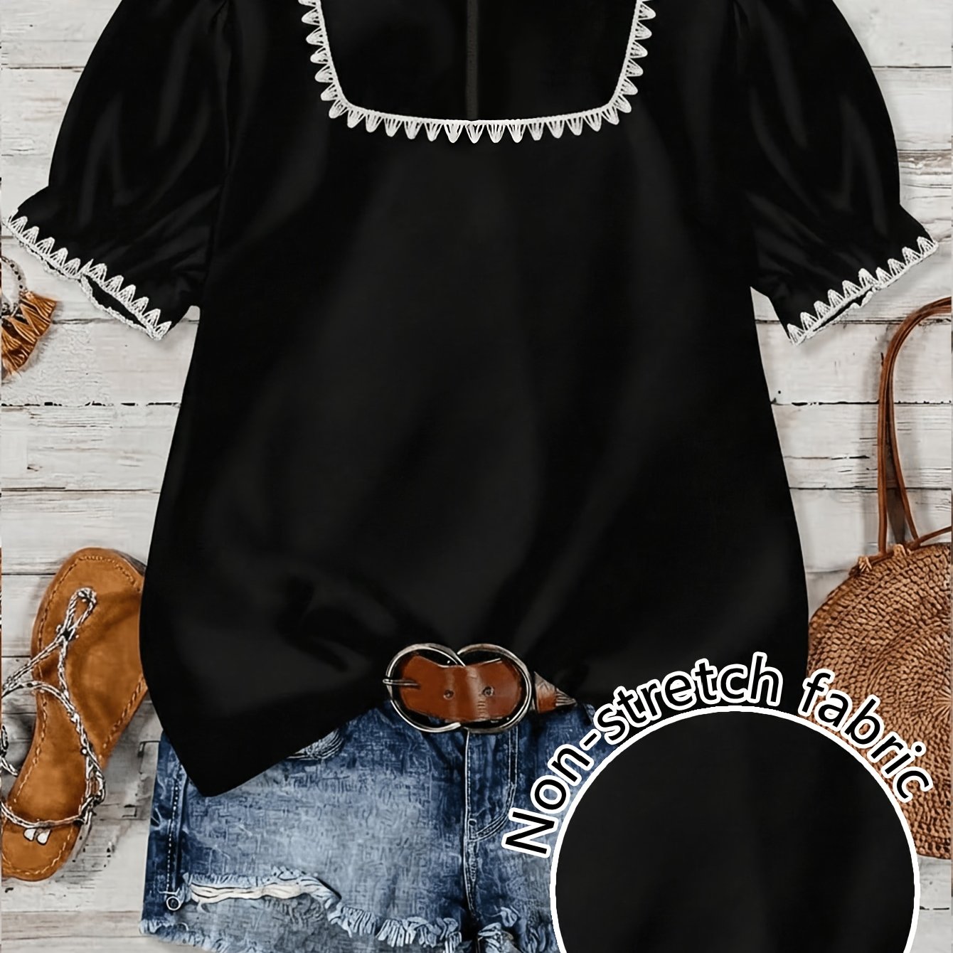 TEMU Plus Size - Plus Size - Plus Size Women's Casual Holiday Seashell Floral Neck Lantern Sleeve Loose Shirt