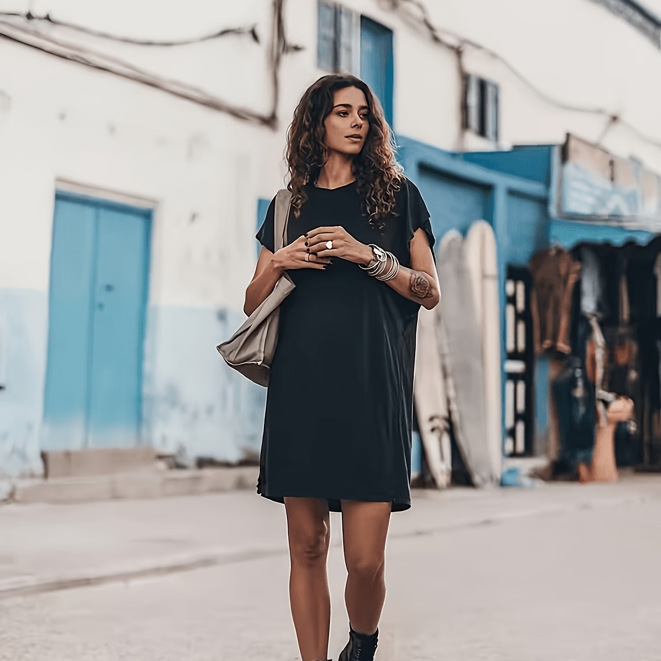 TEMU Summer Women's Casual Loose Slit Dress, Ideal For Daily