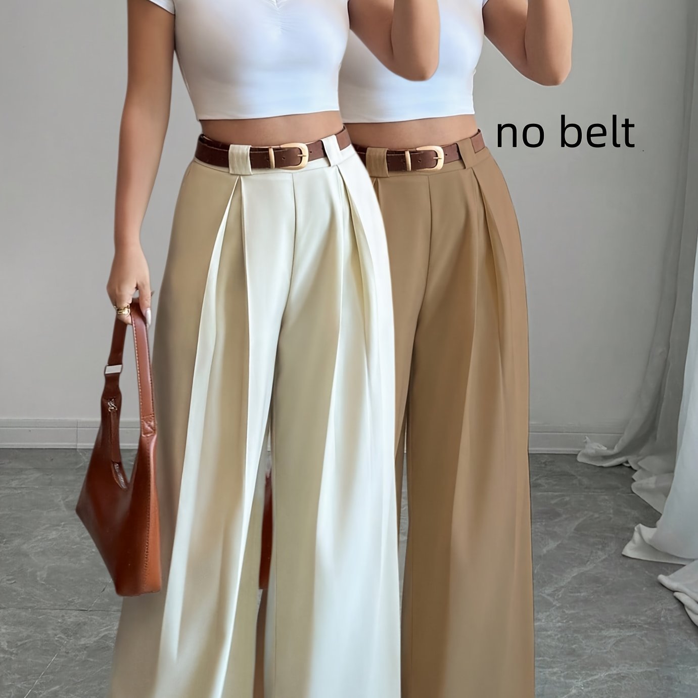 TEMU Women's 2pcss High-waist Solid-color Trousers Set, Elegant Style, Suitable For Daily And Work Occasions, Graduation Ceremony, Festival, Horse