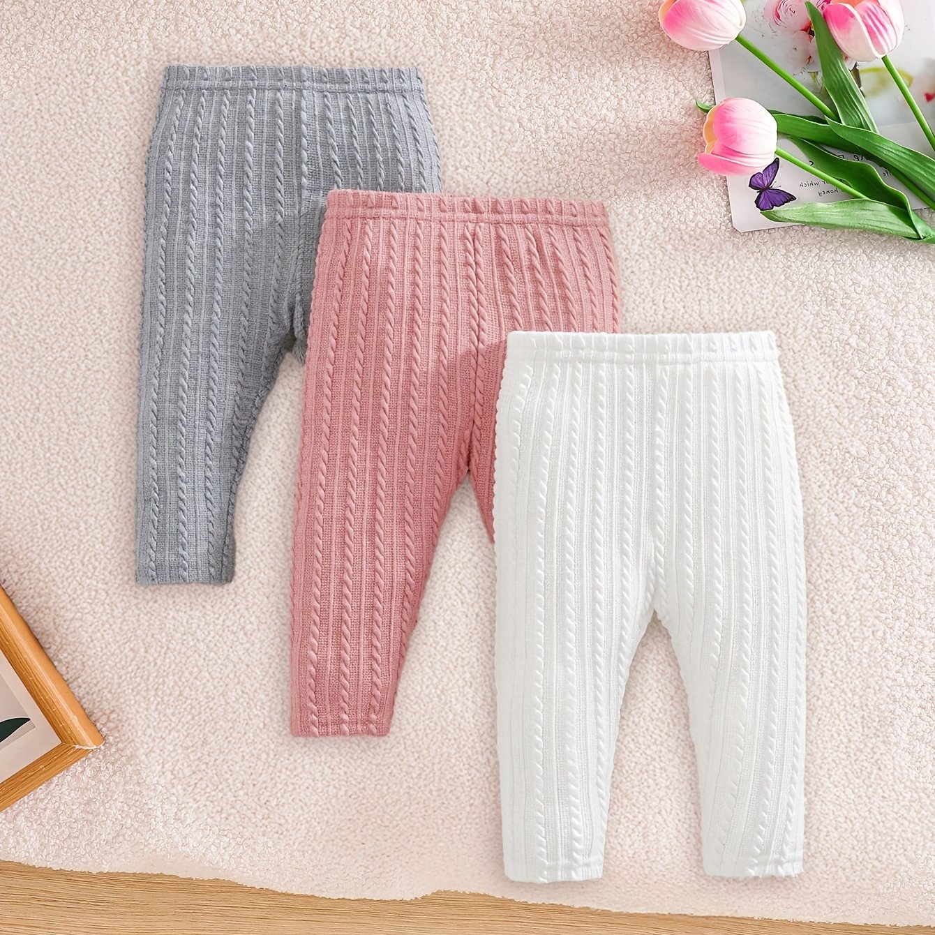 E-shop Für den Herbst - Mädchen 0-3 Jahre Grau Rosa Grau 3er-Pack Leggings, Hautfreundlich Bequem Warm Modisches Geschenk, für Draußen