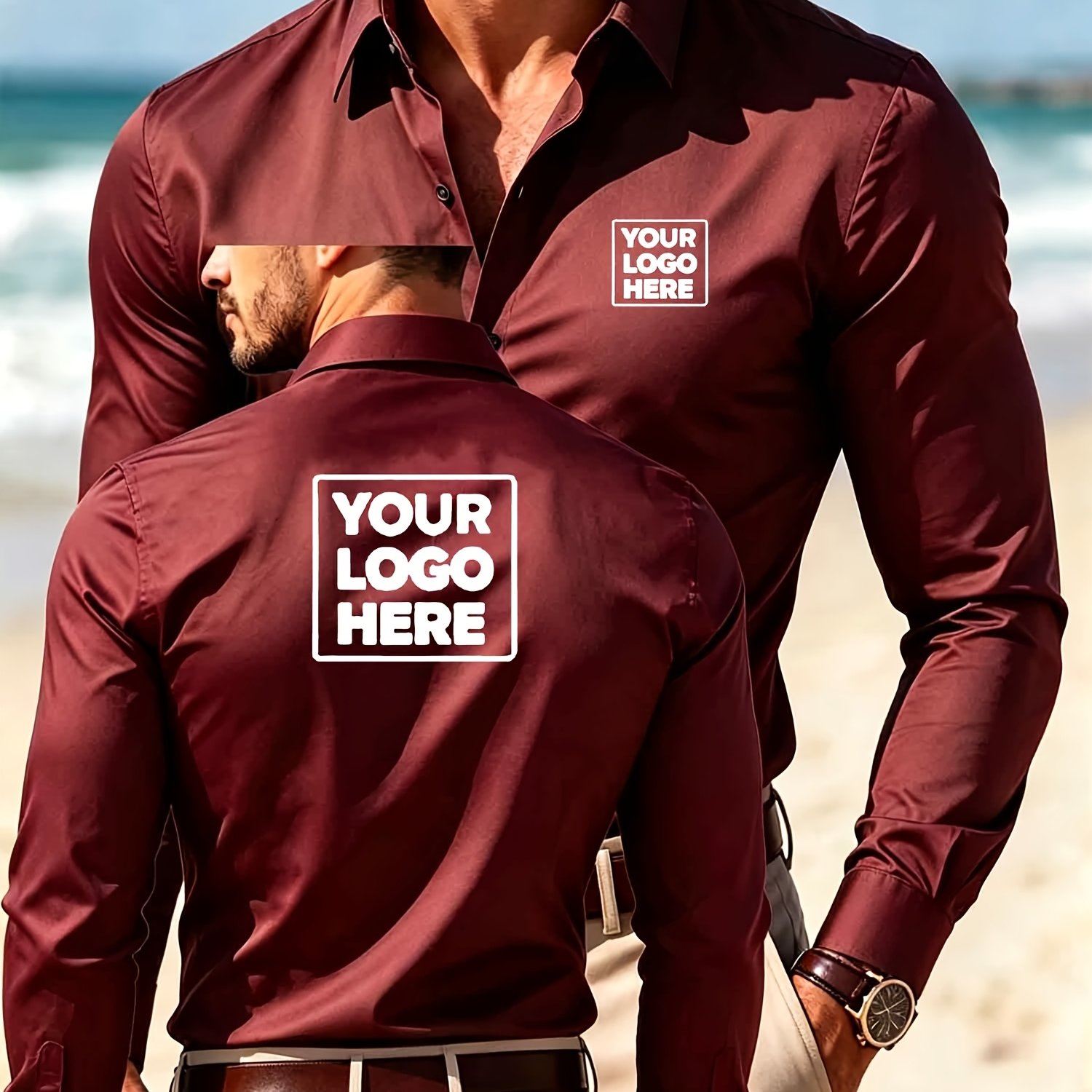 TEMU Men's Long Sleeve Custom Front And Back Print | Men's Long Sleeve Shirt | Personalized Custom Logo