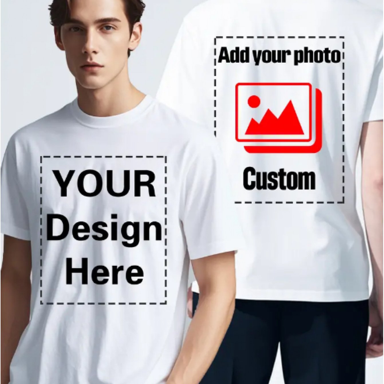 TEMU Men's Custom Photo T-shirt - Personalized Print, White Round Neck Short Sleeve, Smooth Fabric, Machine Washable, Summer & Casual Wear, Unique