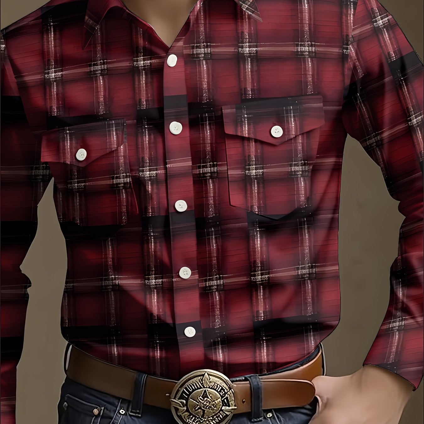 TEMU European And Long-sleeved Shirt Red Pattern Print, Men's Breathable Skin-friendly Long-sleeved Shirt