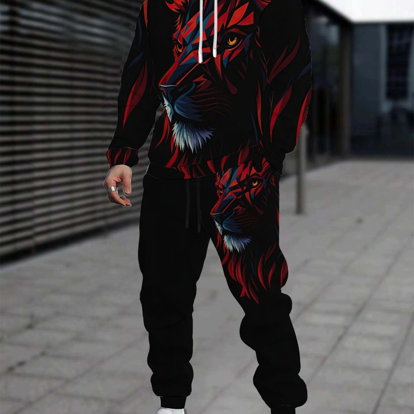 Image of 2pcs Sets Men's Pattern 3d Print Sweatshirt & Pants Autumn Casual Pullover, Machine Washable Everyday Outfit, Long Sleeve Hoodie With Pockets - Ideal For New Year's Eve & Casual Attire