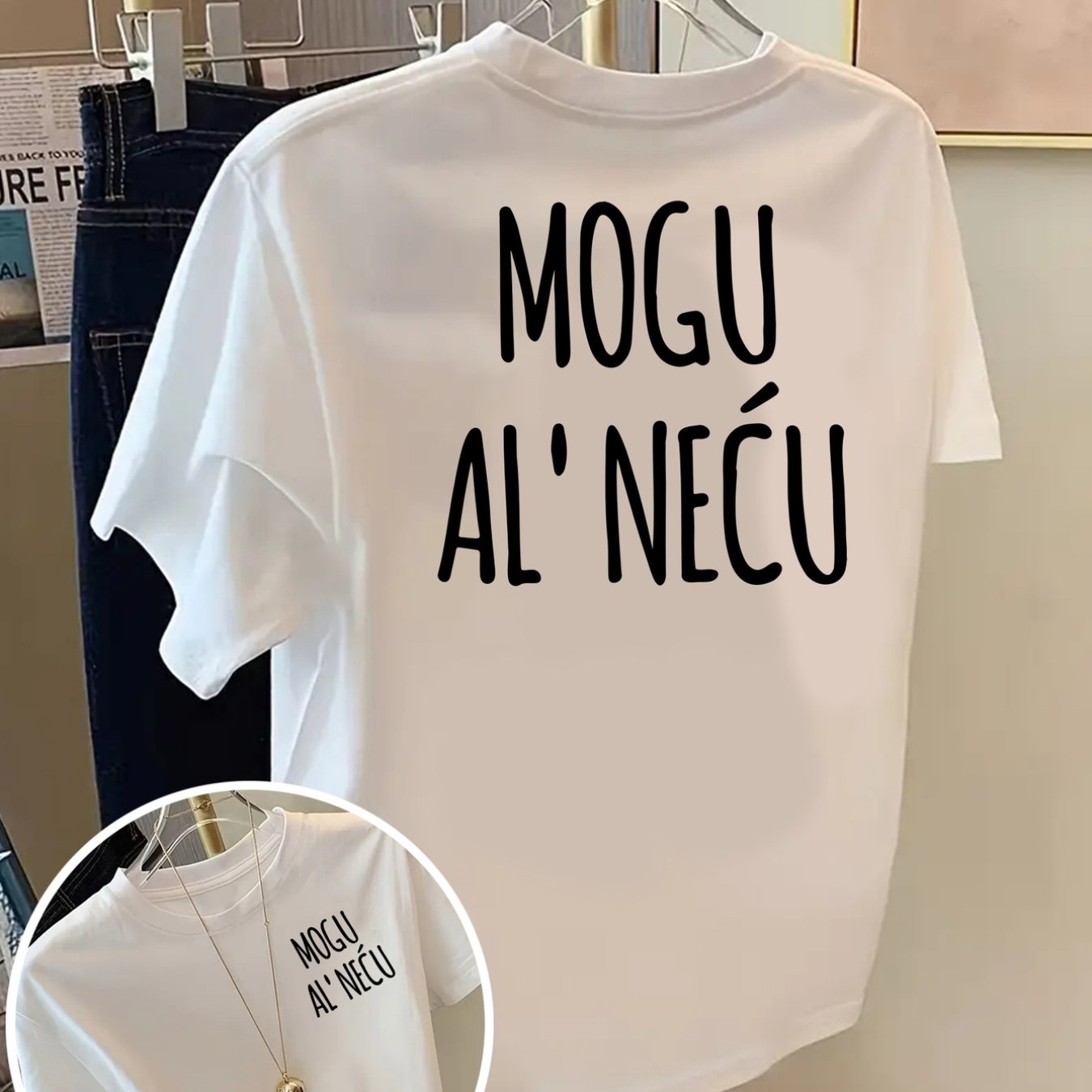 TEMU Short-sleeved T-shirt - Mogu Ai'neÄu, Mogu Aini Ku - Women's Spring And Summer Trendy Printed T-shirt, !