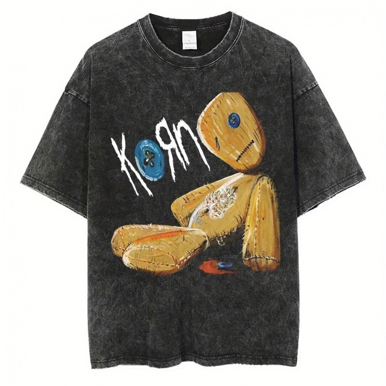 TEMU 'issues' Tee - Cotton Short Sleeve Shirt For Heavy Metal , Casual Round Neck T-shirt With Cartoon