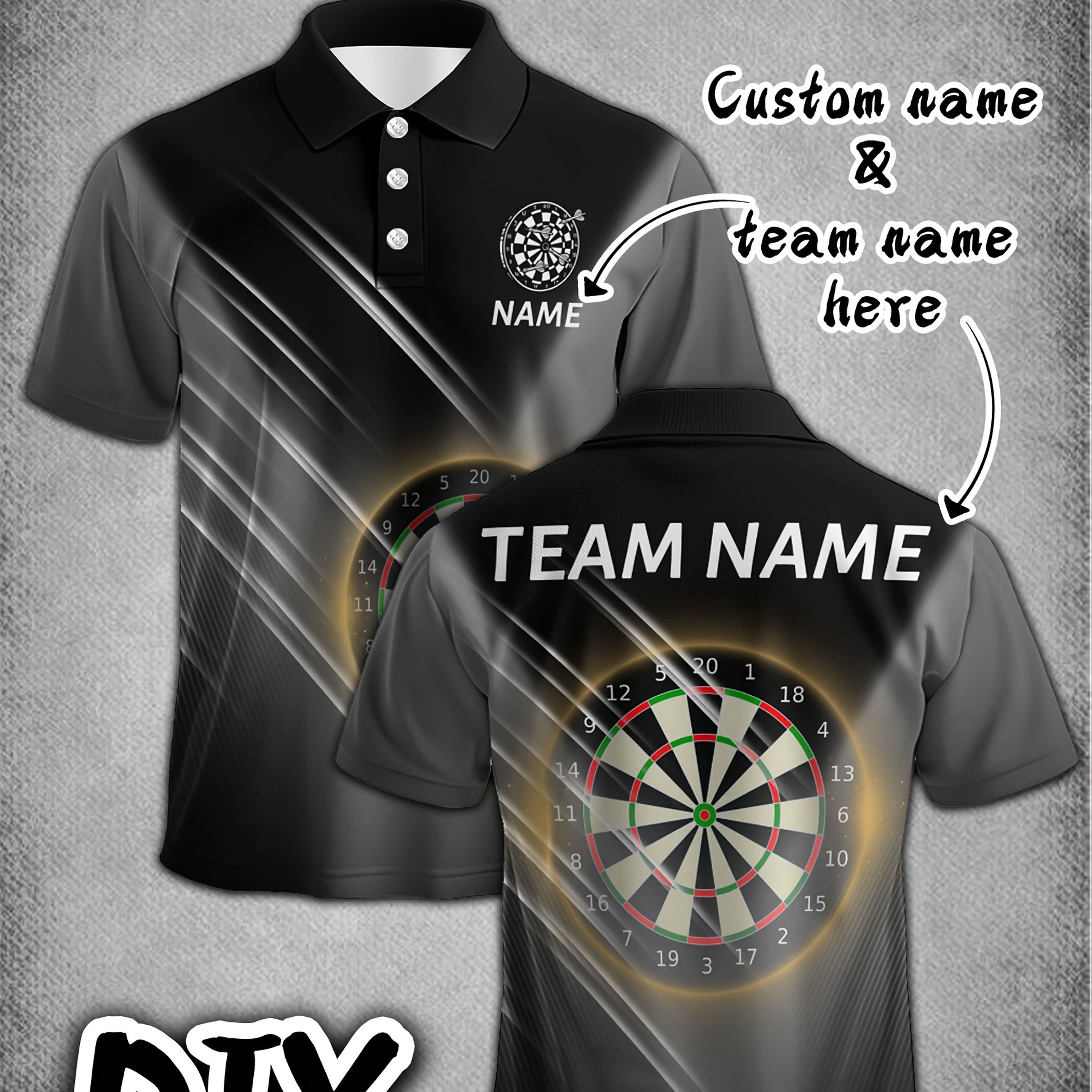 TEMU Men's Personalized Dart Team Name & Number Short Sleeve Shirt - Breathable Dart Print Full-, Custom Name/team Logo, Casual Sportswear For Darts