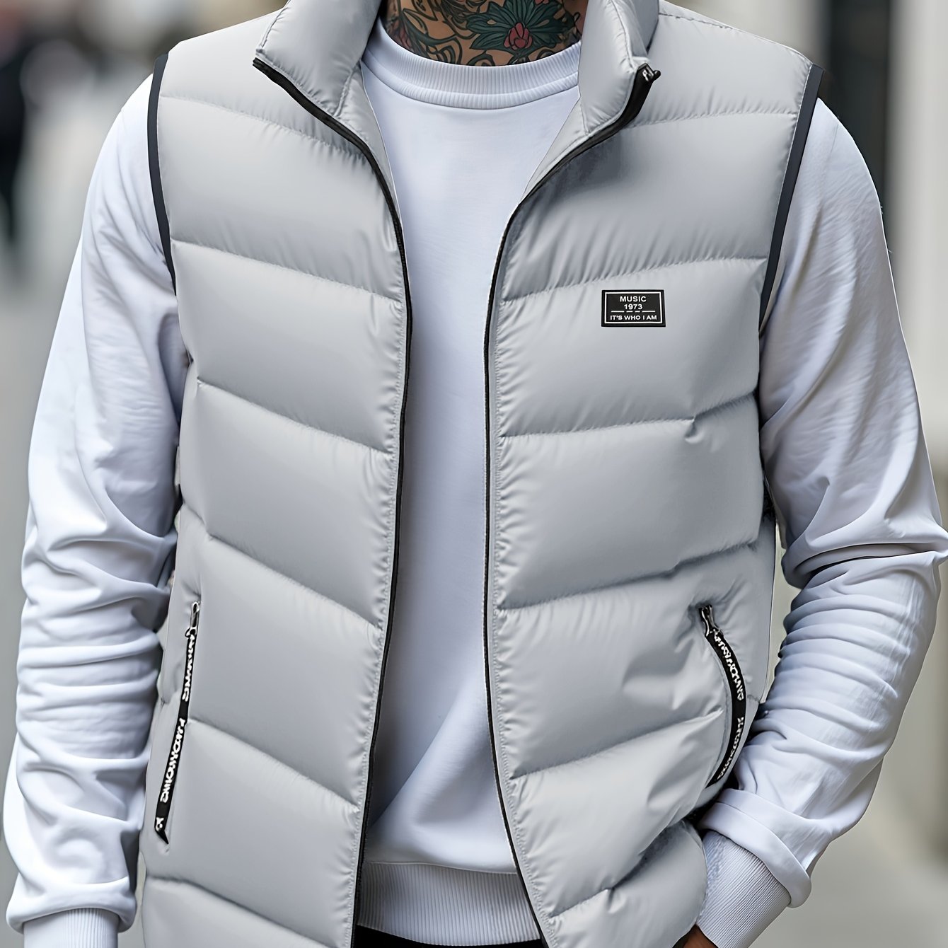 TEMU Gilet da ispessito e caldo - Con tasche con cerniera e alla coreana, imbottitura in poliestere senza maniche, per abbigliamento casual, palestra