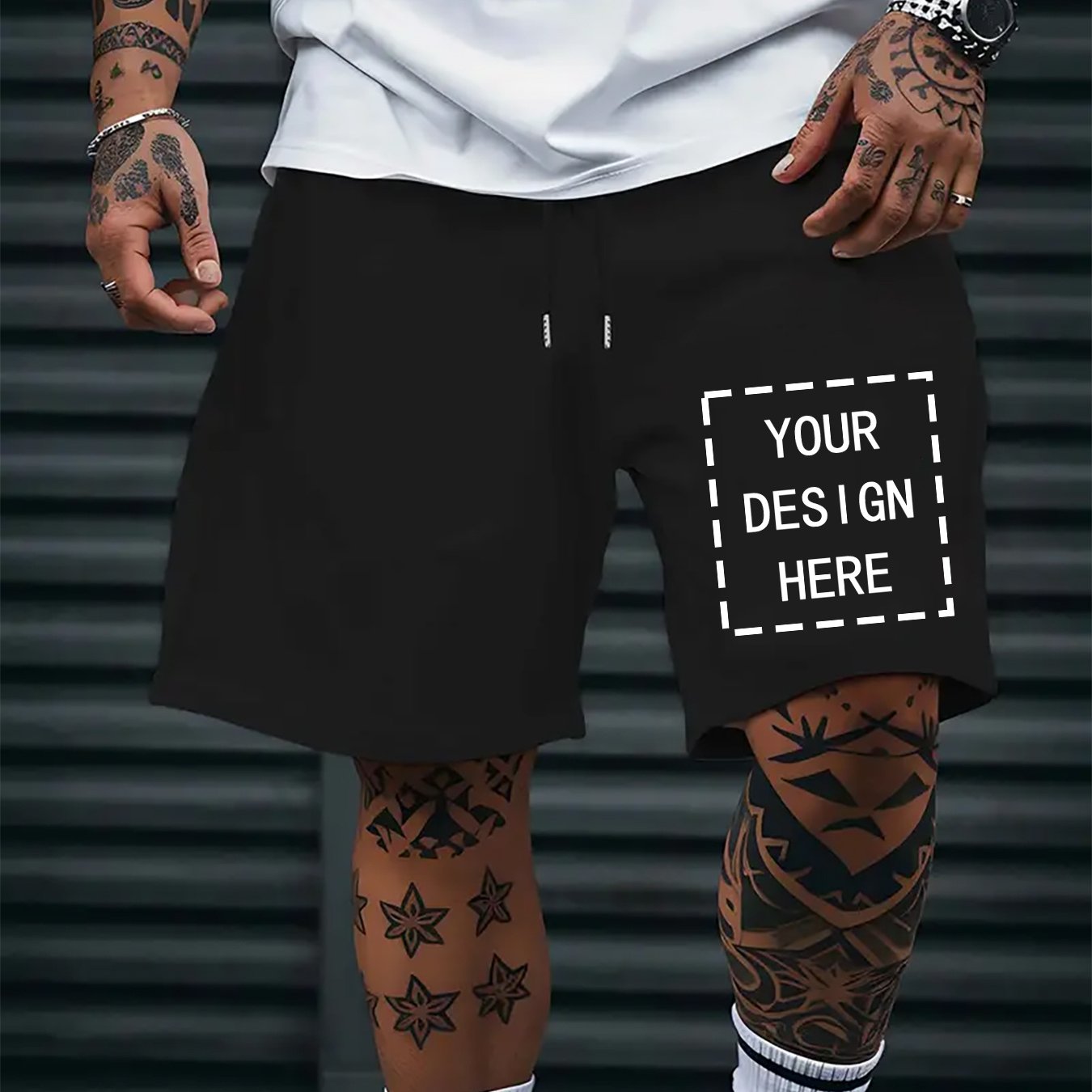 TEMU Plus Size Men's Custom Print Drawstring Plain Front Sports Solid Color Shorts For Spring And Summer