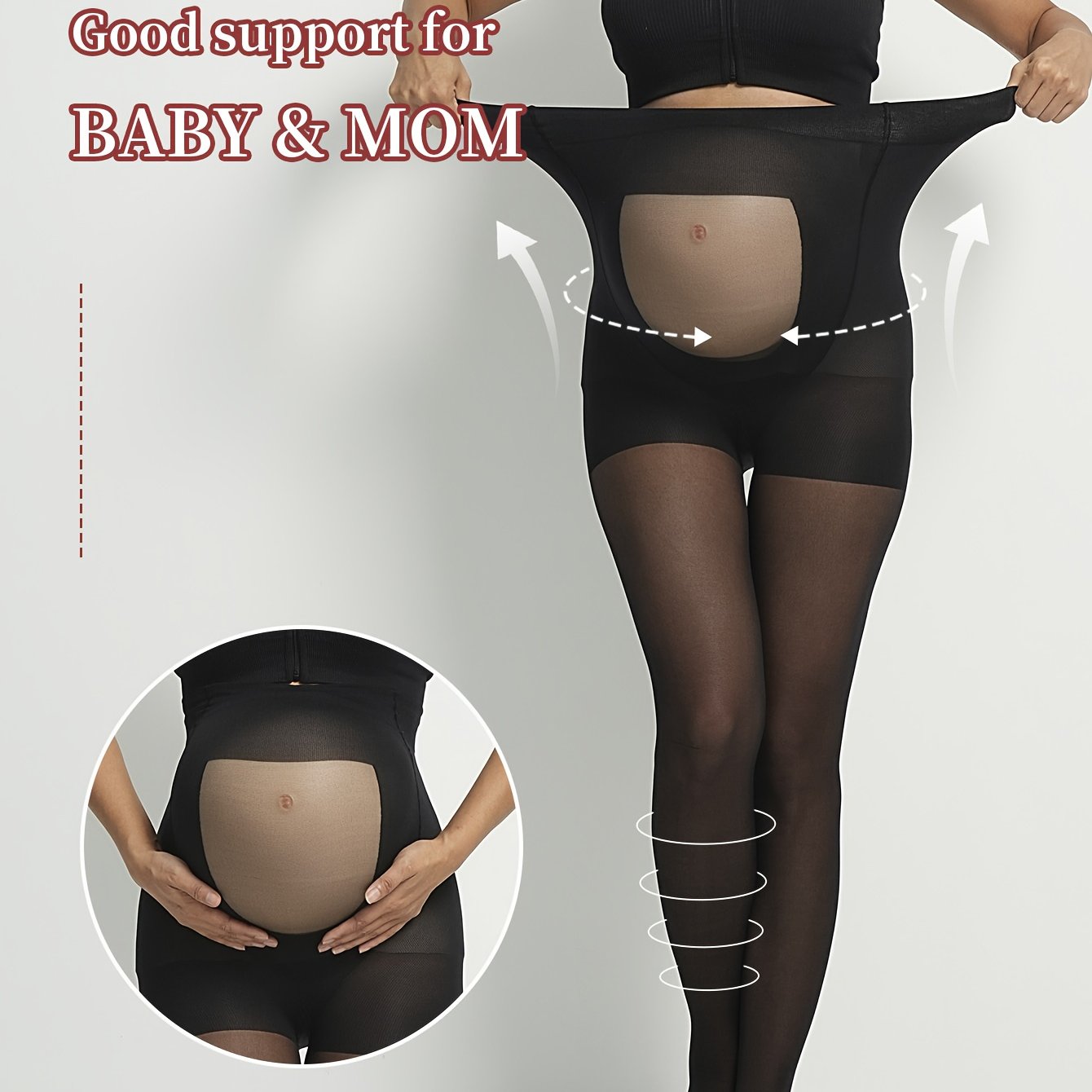 E-shop Ein Paar Mutterschafts-Tights in Übergröße | Bequeme, atmungsaktive Hosen mit hohem Bund und transparentem Bauchdesign, Slim-Fit Leggings für