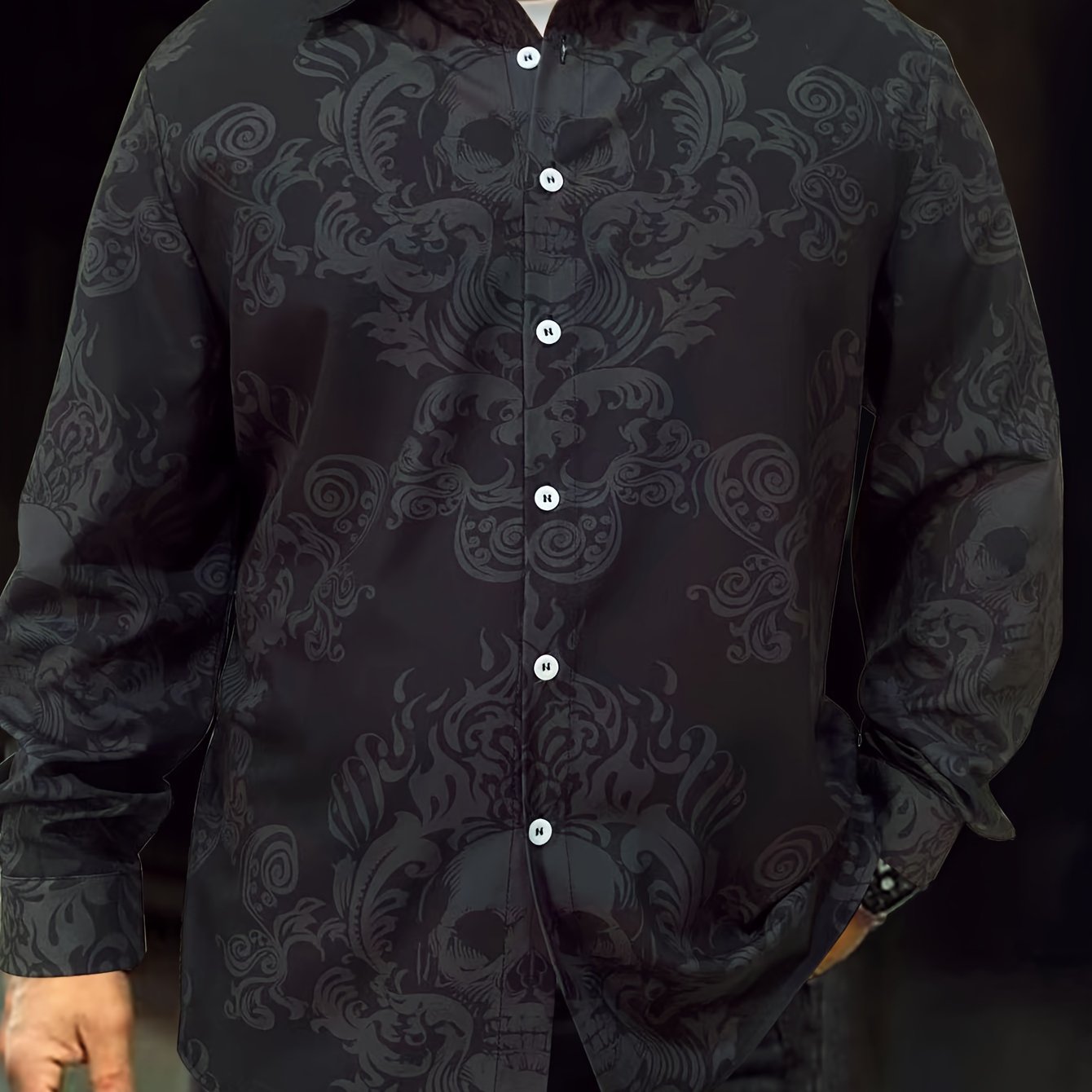 Fashion Retro Plus Size Men's Cowboy Skull Print Pattern Lapel Men's Shirt