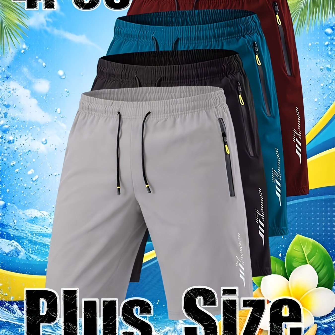 TEMU Set Of 's Casual Sporty Plus-size Shorts, Extra Large And Extra Long, Suitable For Big And Guys To Wear., Plus Size