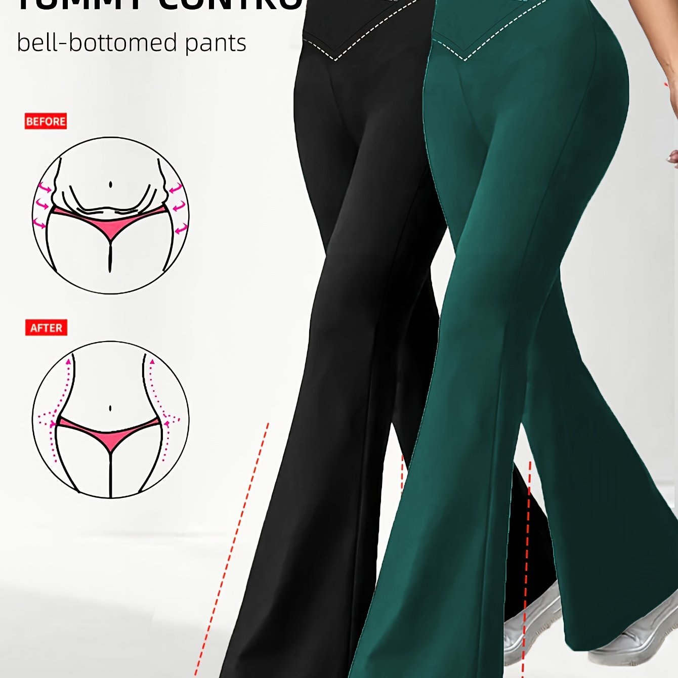 TEMU Grande Taille - Mode Femme 2pcs Pantalon Évasé Taille Haute, Pantalon Moulant Évasé Femme, Pantalon de Base Évasé à Taille Élastique, Élastique