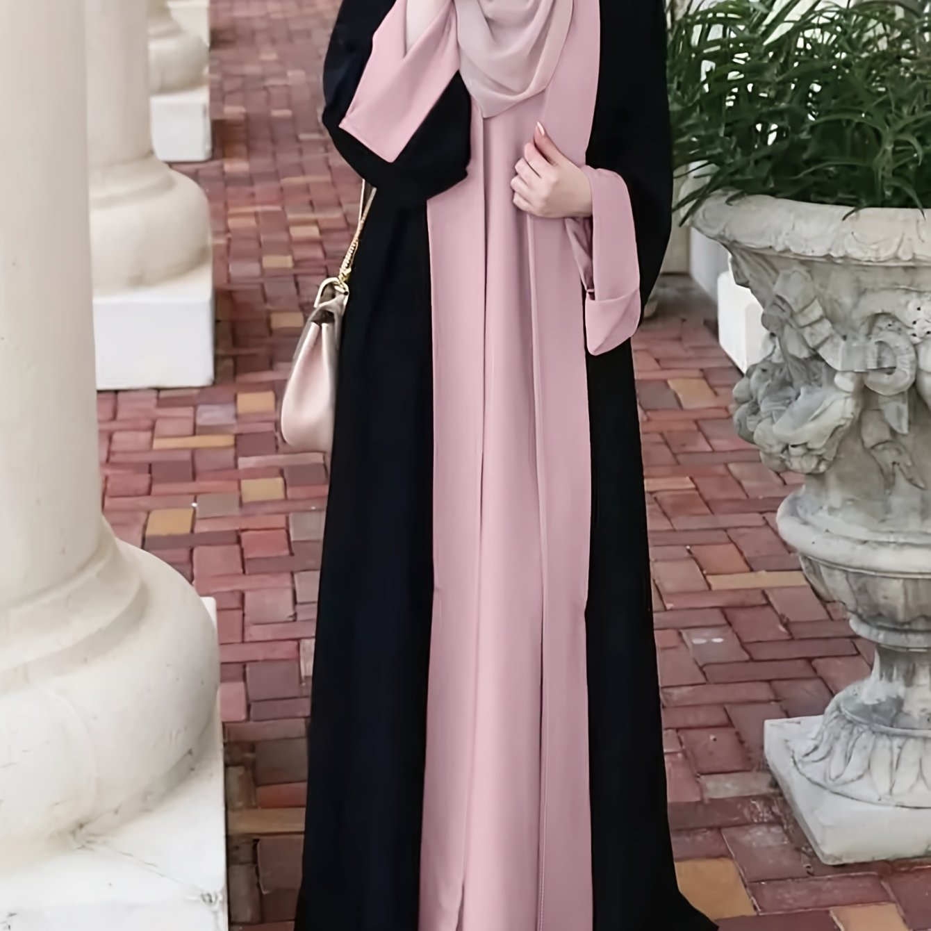 E-shop Abaya Traditionelles Farblich Passendes Karo Damenkleid, Farblich Passendes Lässiges Kleid, Leichtes Falten Design, Geeignet für Muslimische