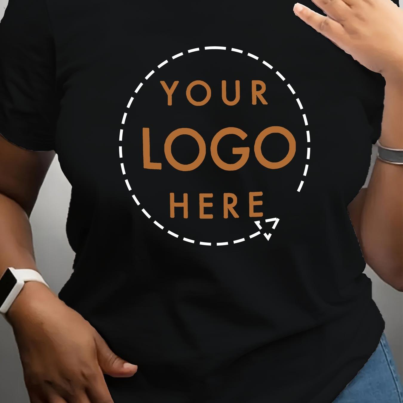 TEMU Custom Photo Women's Plus Size T-shirt - Photo/text/ Printing, Breathable Medium Stretch Short Sleeve Round Neck Athletic Tee, Machine Washable