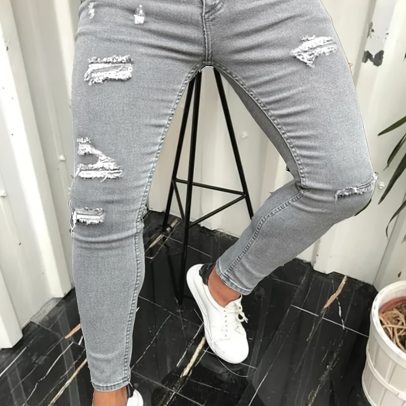 Image of Men's Skinny Jeans - Stretch Skinny Leg Pants With Stretch Denim, Slim Fit Jeans For Casual & Formal Outfits - Non-see-through Streetwear Pants For Everyday & , Trendy Event Attire, Durable Fabric