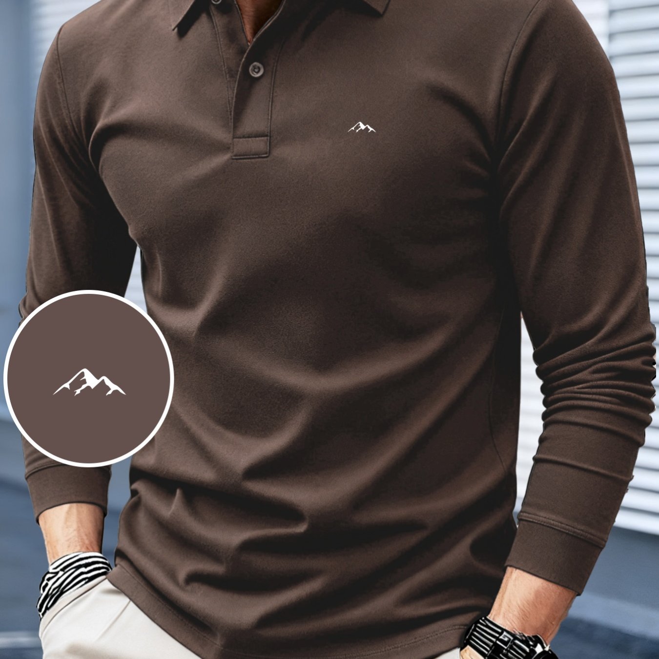 TEMU Hc2-3459# Mountain Minimalist Fashion Pattern Print, New Autumn/winter 2025 Long Sleeve Shirt, Contrast , Fashionable And High-end, Lapel Top,