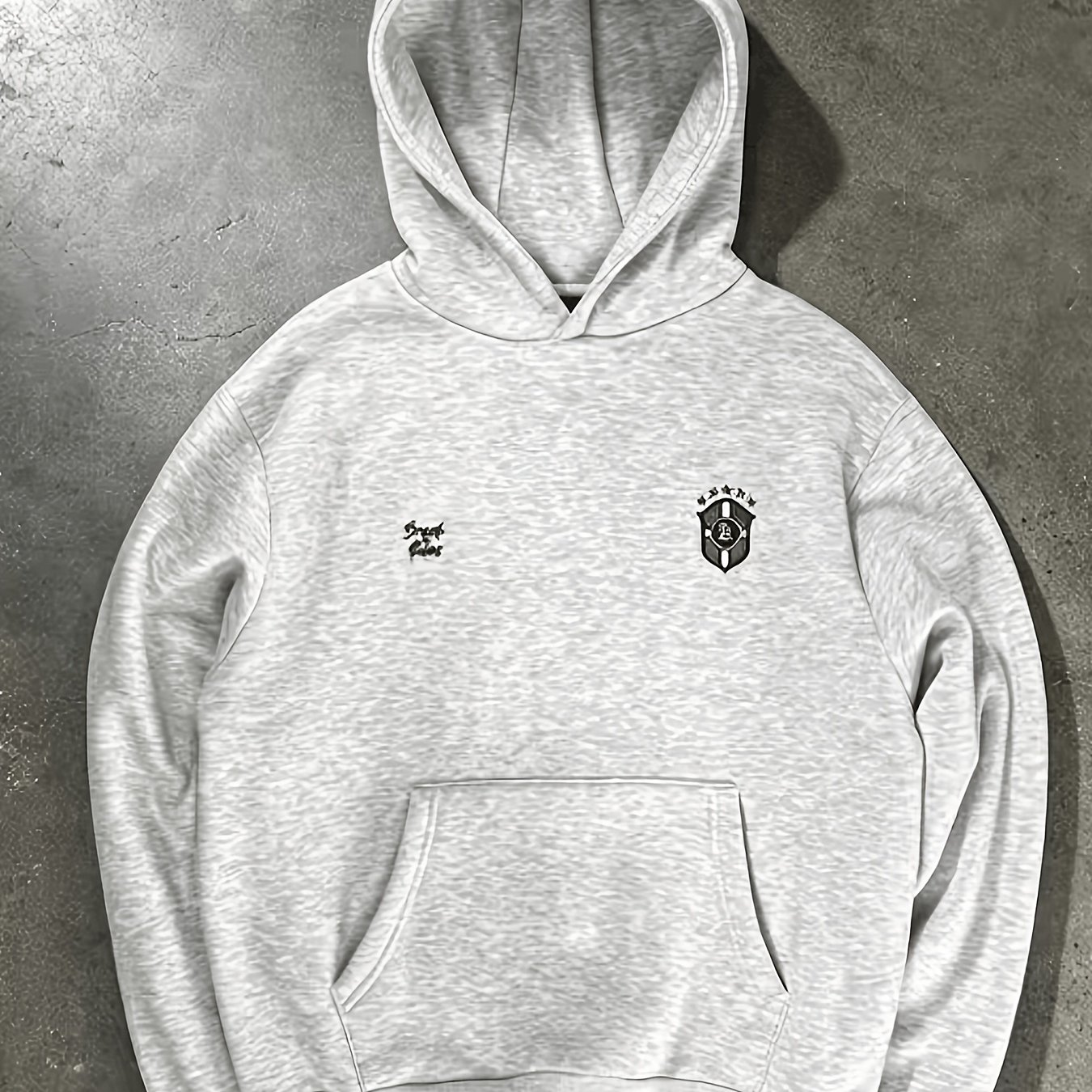 TEMU Couple Style Gray Hooded Sweatshirt With Double Badges And Letter Print Loose Sports Top For Casual And Versatile Autumn Wear Winter Clothes For