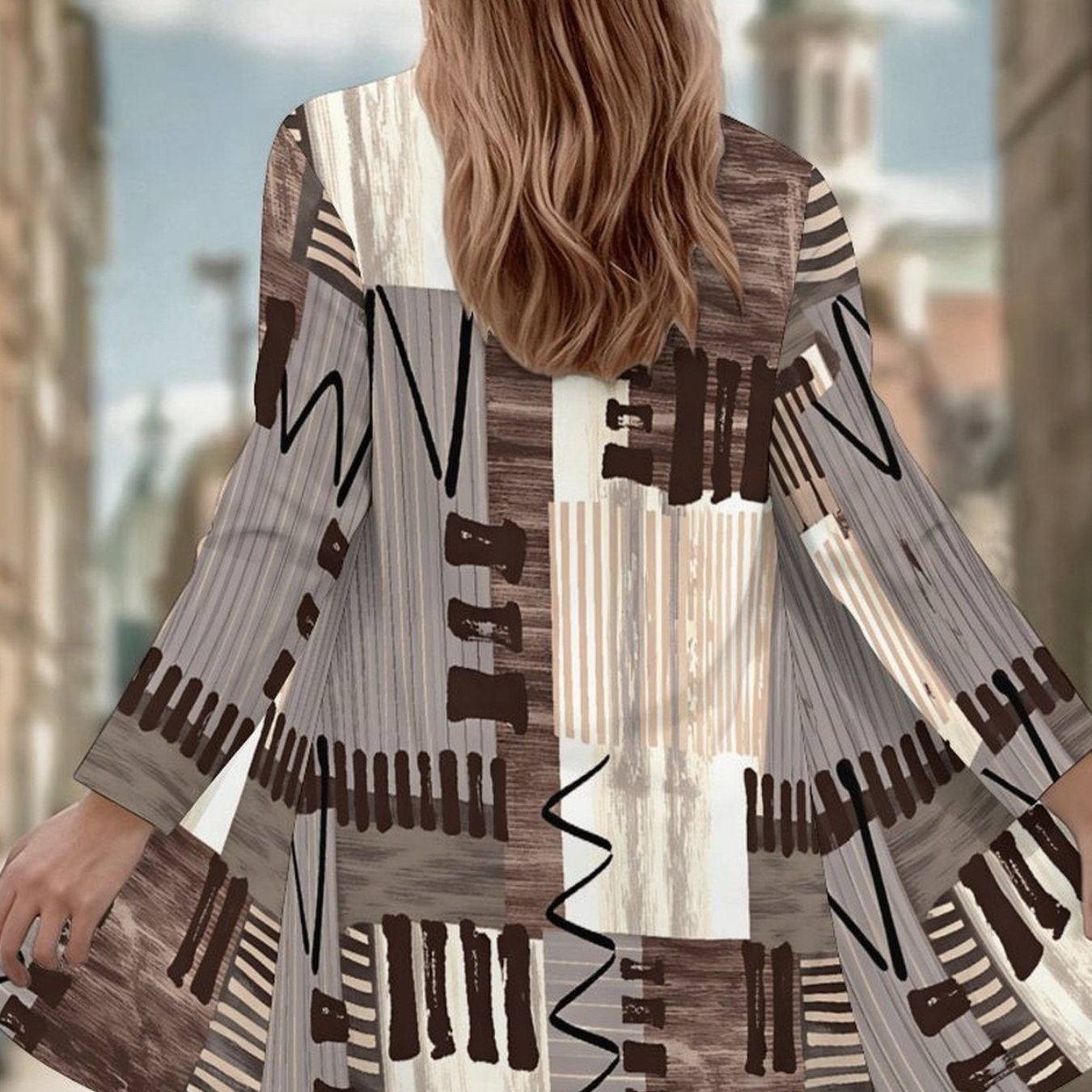 Plus Size - Plus Size - Spring And Autumn Oversized Women's Long Sleeve Cardigan Coat - Classic Trendy With Printed Design, Perfect For Daily Wear, Office, And Travel