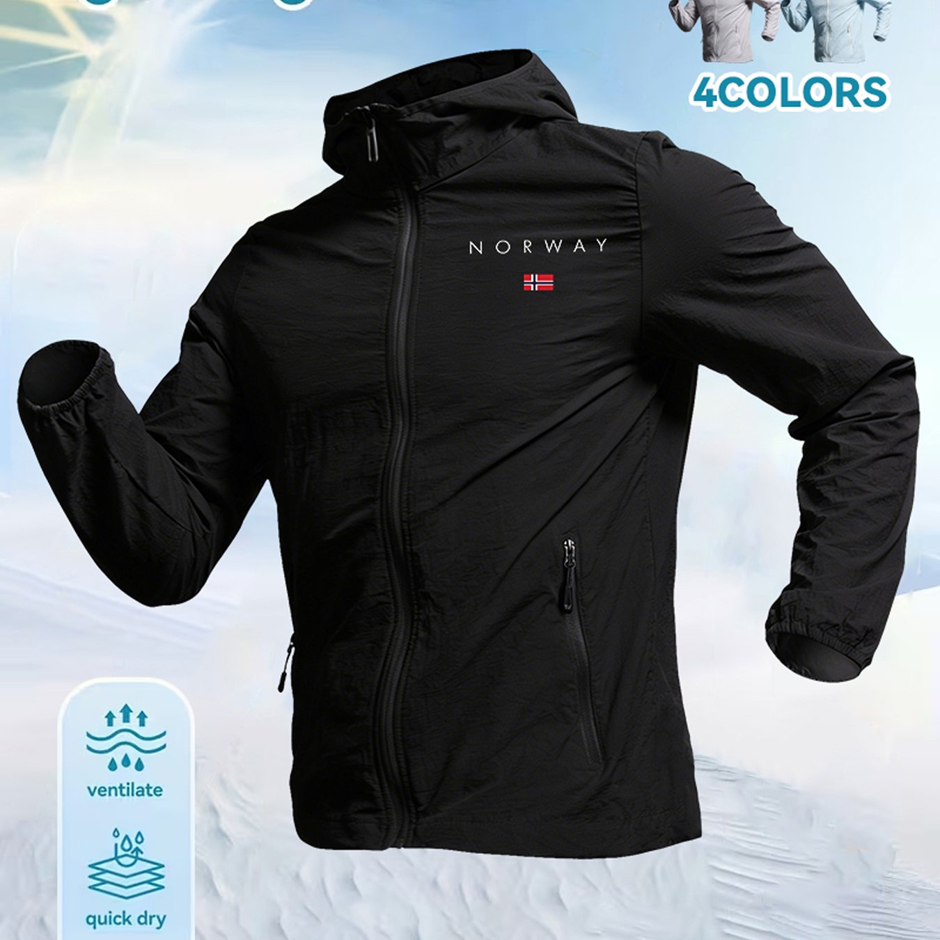 TEMU Canottiera da Weiguo con stampa a bandiera, giacca e traspirante con cappuccio, disponibile in quattro colori, adatta per escursionismo, ,