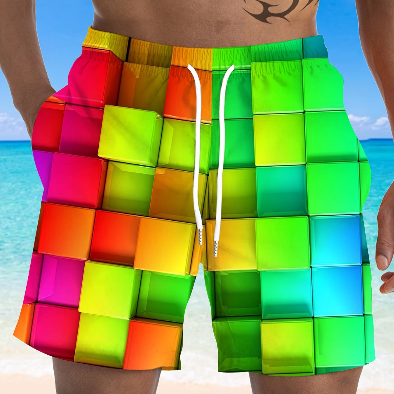 TEMU Printed Design - Not Textured Plus Size Men's Summer Fashion Beach Shorts, Plus Size