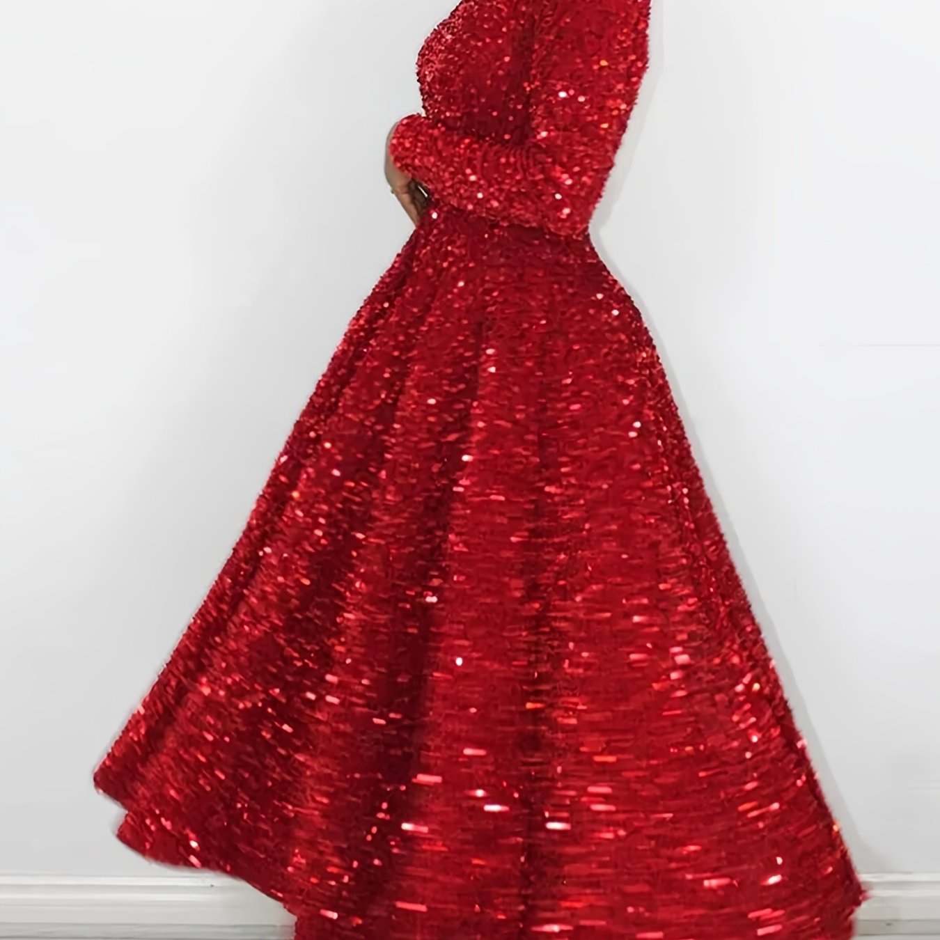 E-shop Damen Herbst Winter Neue Weihnachtsfeier Pailletten Patchwork Rücken Reißverschluss Design Valentinstag Date Langes A-Linien Elegantes Premium