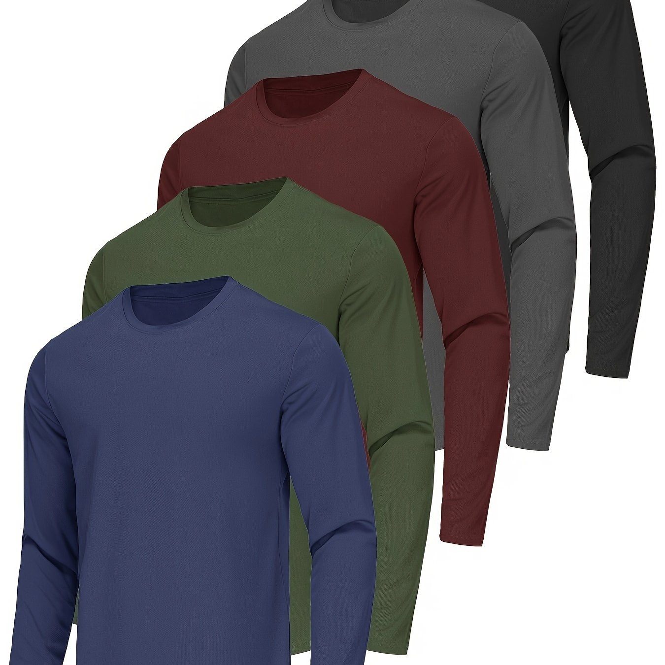 TEMU 5 Pack Solid Color Long Sleeve T-shirt, Men's Breathable Quick-dry Crew Neck Top For Summer Sport & Casual Wear