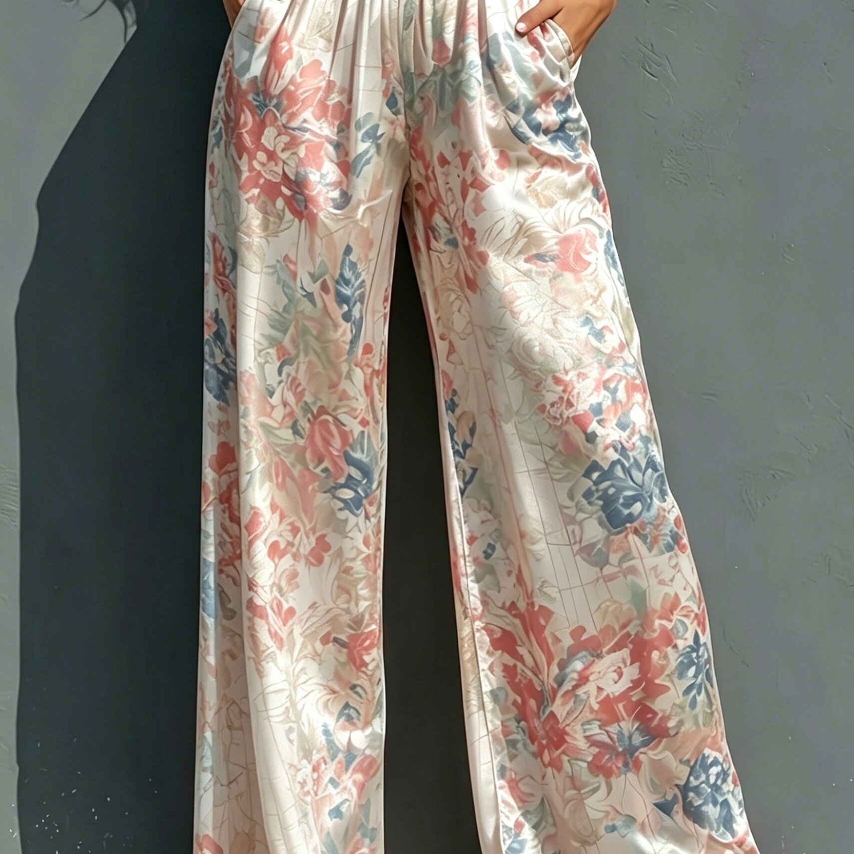 TEMU Bohemian Digital Floral Print Satin Wide-leg Pants (wilderness)