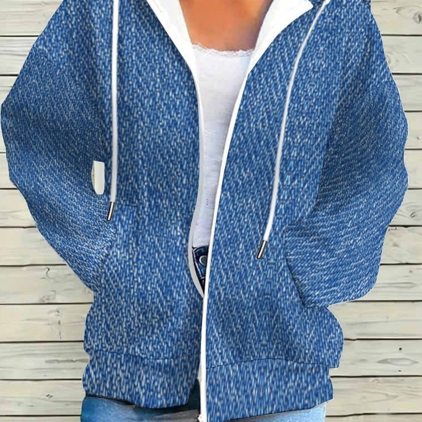 Image of Large-size Women's Zipper Hooded Jacket With Drawstring, Pockets, Loose Drop Shoulder, Long-sleeved Cardigan, Suitable For Daily Commuting, Outdoor Leisure, And As A Sweater Jacket