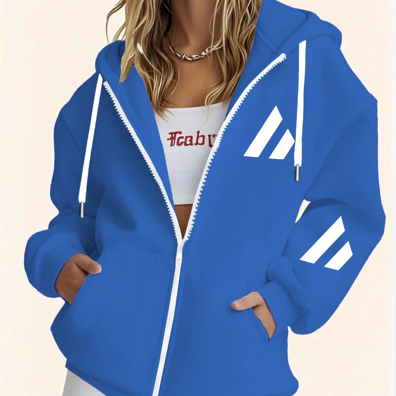 TEMU Women's Comfortable Fleece-lined Hoodie, Stylish And Easy Pattern Print, Daily Autumn And Winter Wear Long-sleeved Pocket Hooded Zipper