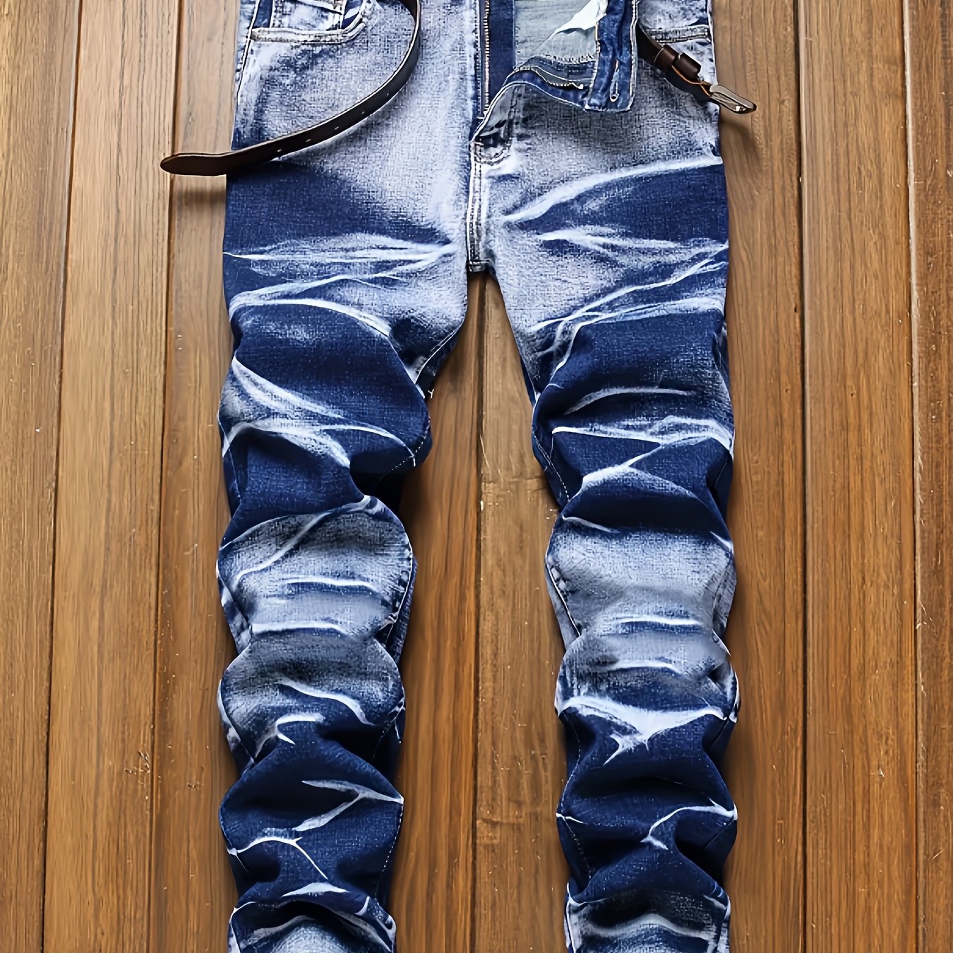 Plus-size Men's American- Tie-dye Fashionable Casual Stretch Jeans, Plus Size