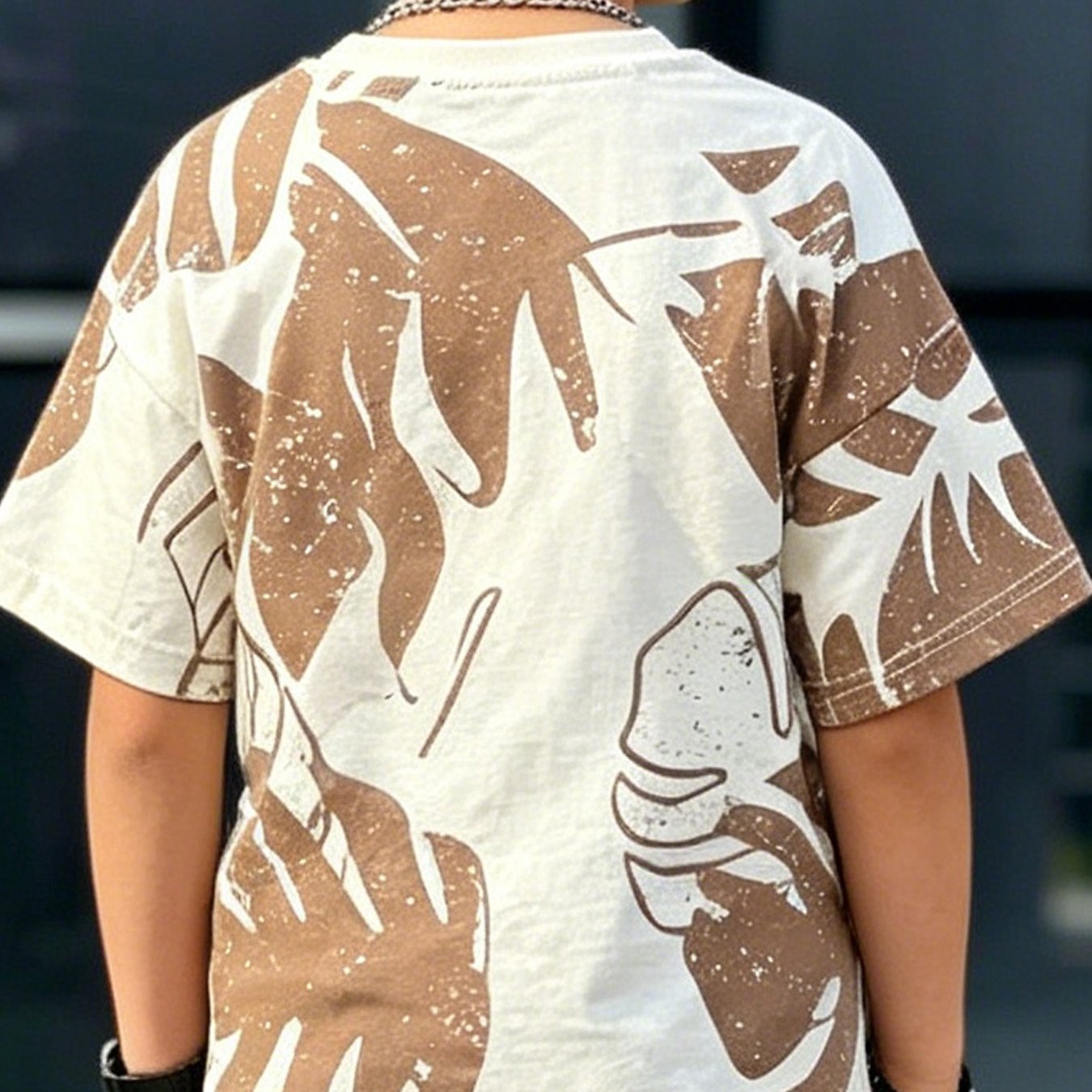 TEMU Boys' Tropical Plant Print Short Sleeve T-shirt, Summer Breathable Kids' Casual Top, European Vacation Outfit Wear