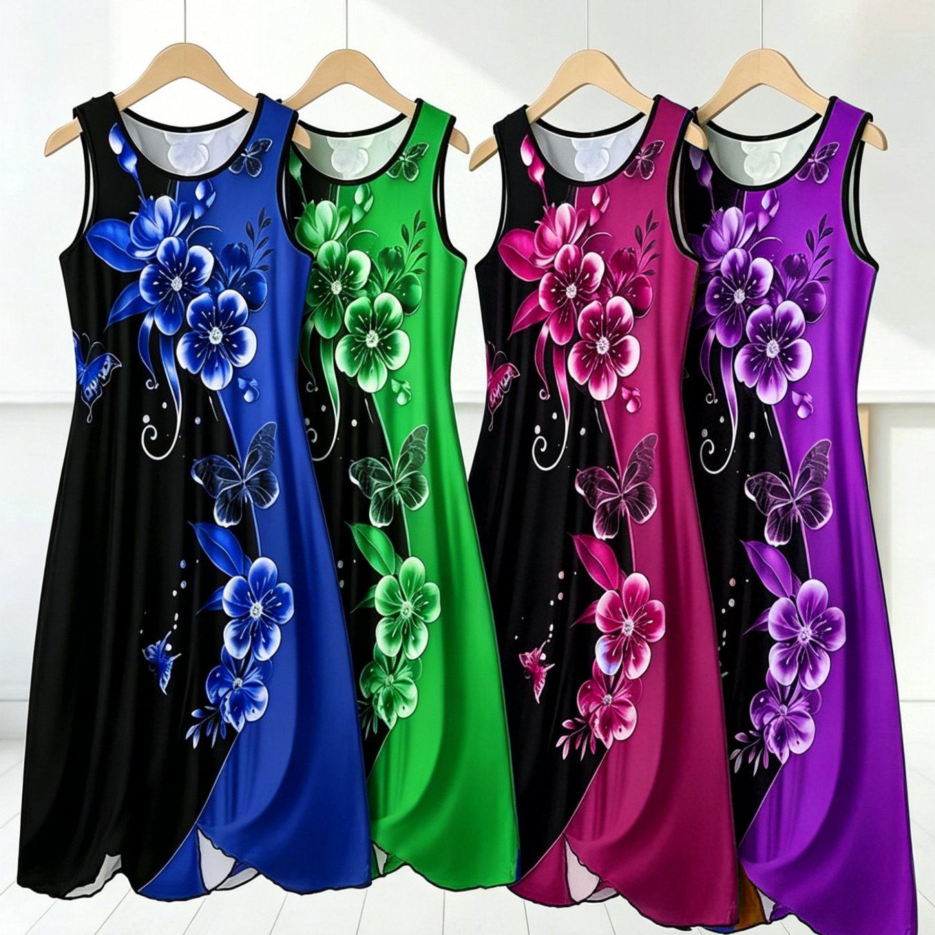 TEMU (a Random Item)women's , Floral, Gemstone, And Print Elegant Round Neck Sleeveless Dress, Holiday Casual Dress