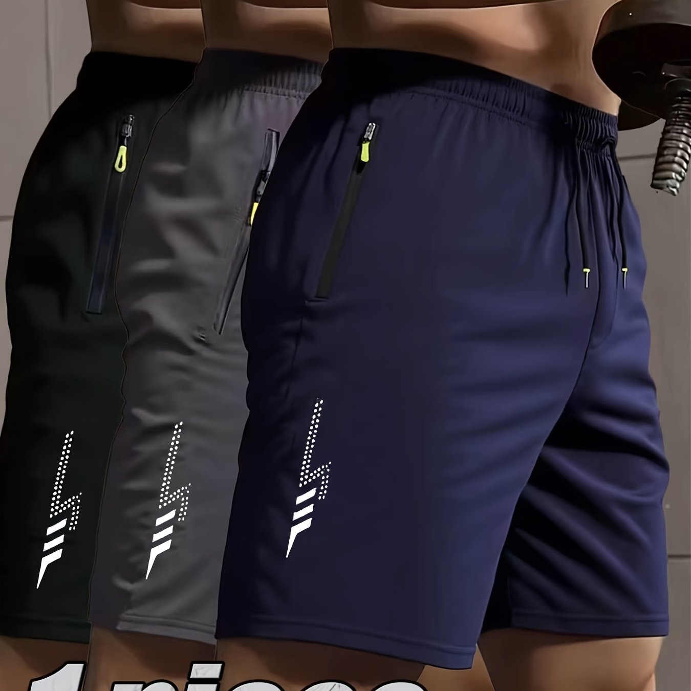 TEMU Short de jogging unisexe, stylé et tendance, avec imprimés éclairs double face, poches à fermeture éclair et cordons de serrage à la taille.