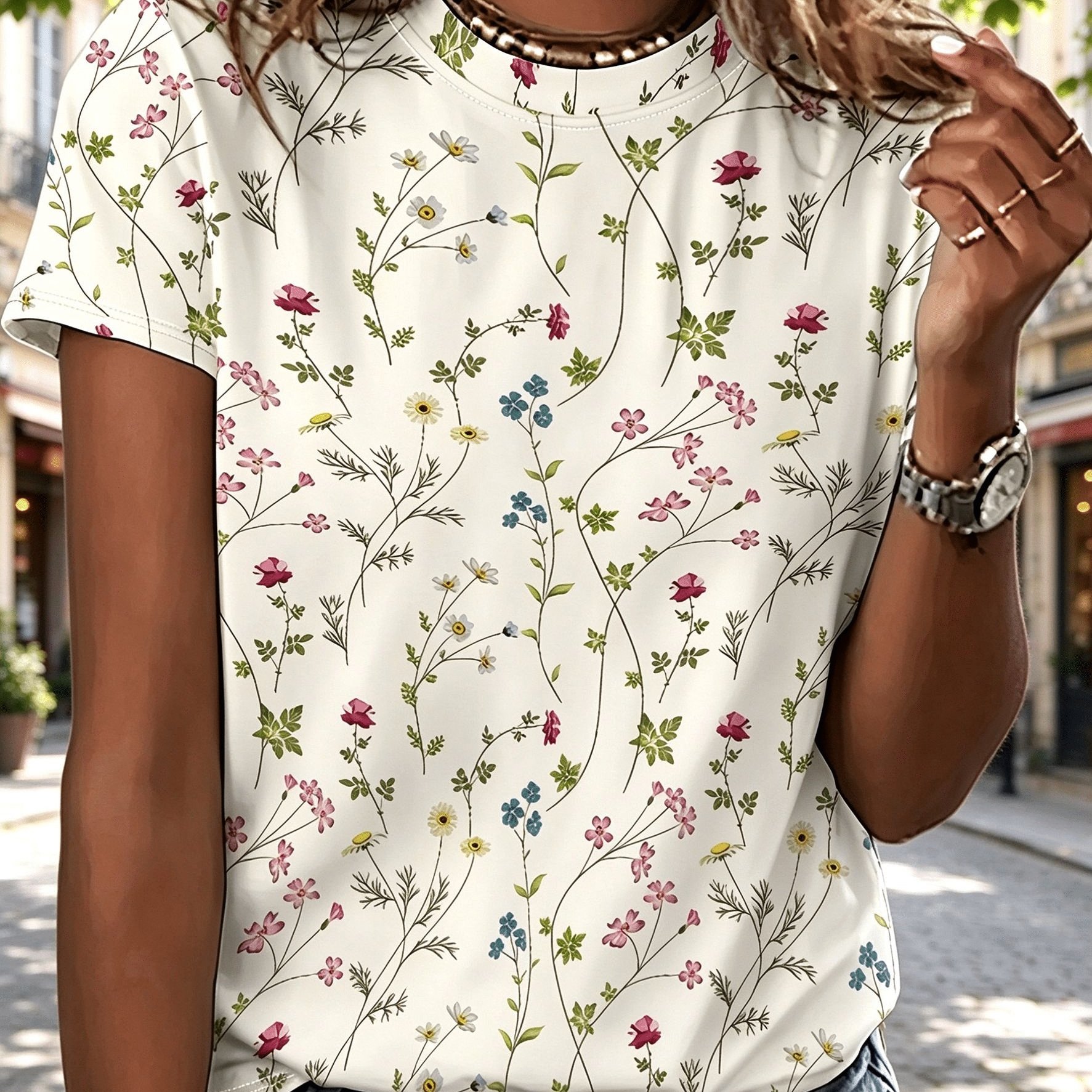 TEMU Graphic Print T-shirt, Short Sleeve Crew Neck Casual Top For Summer And Spring, Women's Clothing