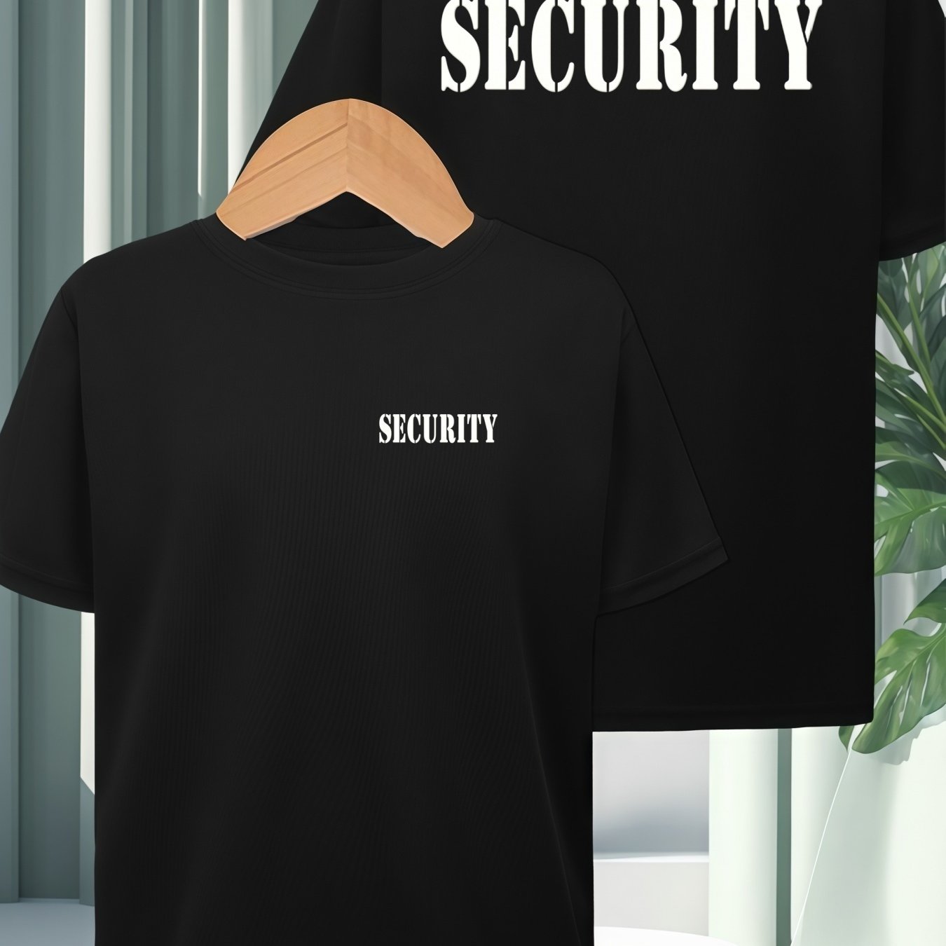 TEMU Men's Round Neck Short Sleeve T-shirt With "security" Logo Design, Quick Drying, Breathable, And Stylish, Non-shrinking, Suitable For , Business