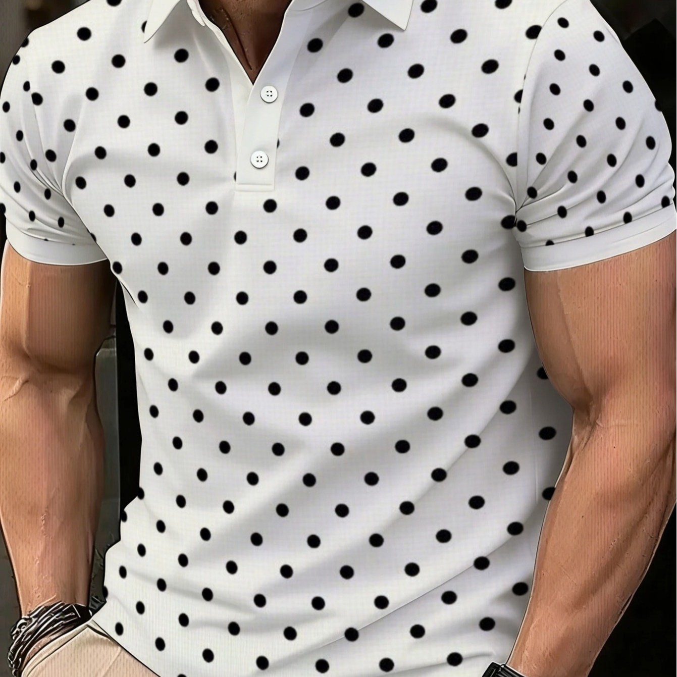 TEMU [printed Design â Not Textured] Men' Polka Dot Short-sleeve Shirt, Casual Wear, Suitable For Office, Restaurant, Lounge