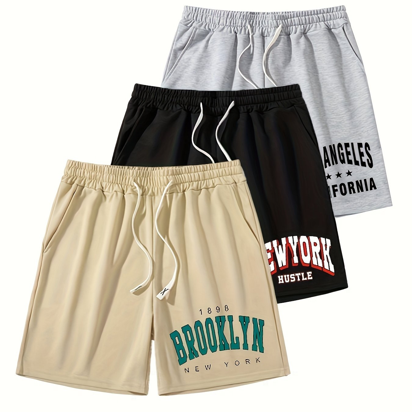 TEMU 3pcs Letters Print Men's Summer Breathable Drawstring Pants, Loose Casual Shorts Comfy Sports Shorts For Spring Summer Holiday