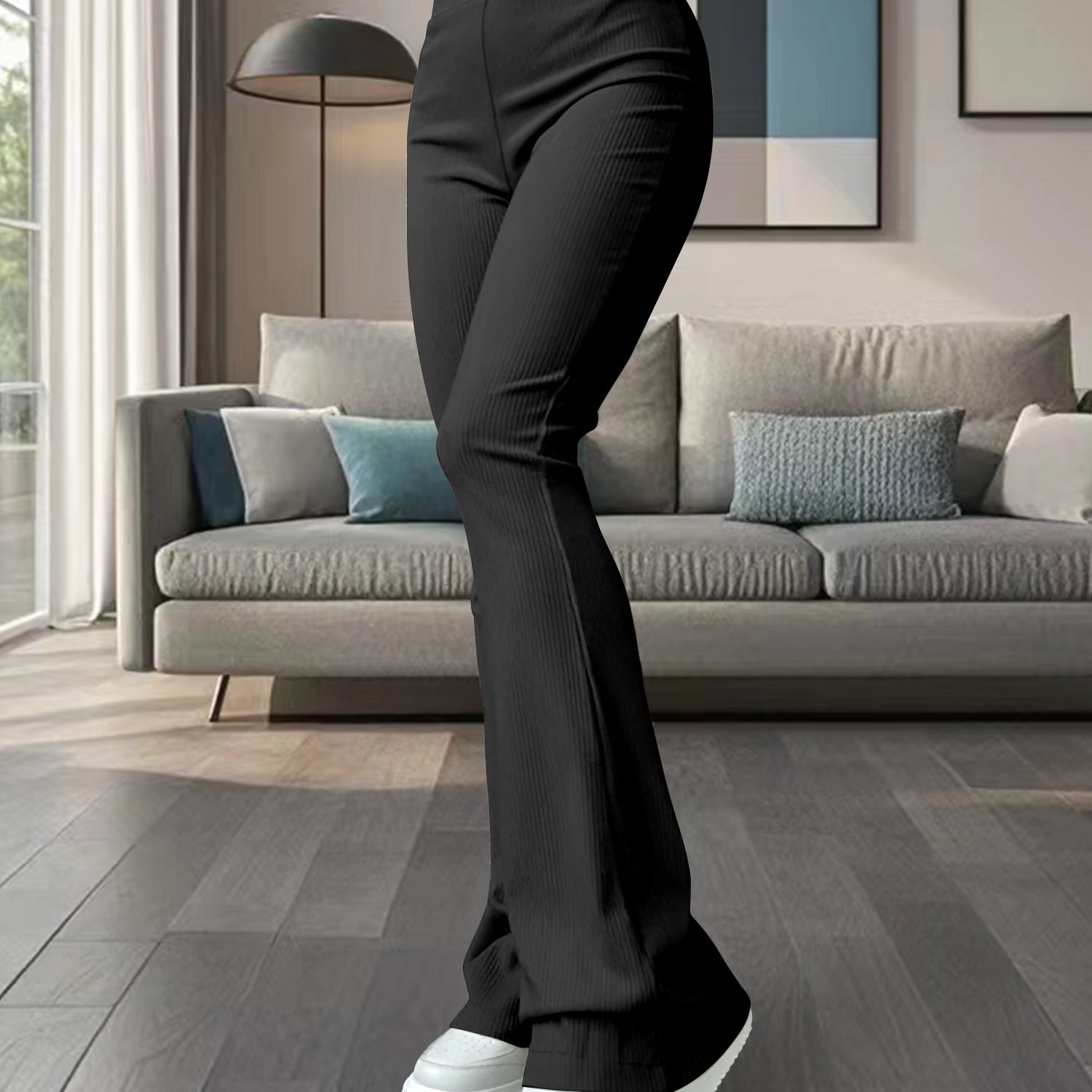 K11 Women's New Solid Color High-waisted Elastic Pants Casual Slim Fit Flared Leggings