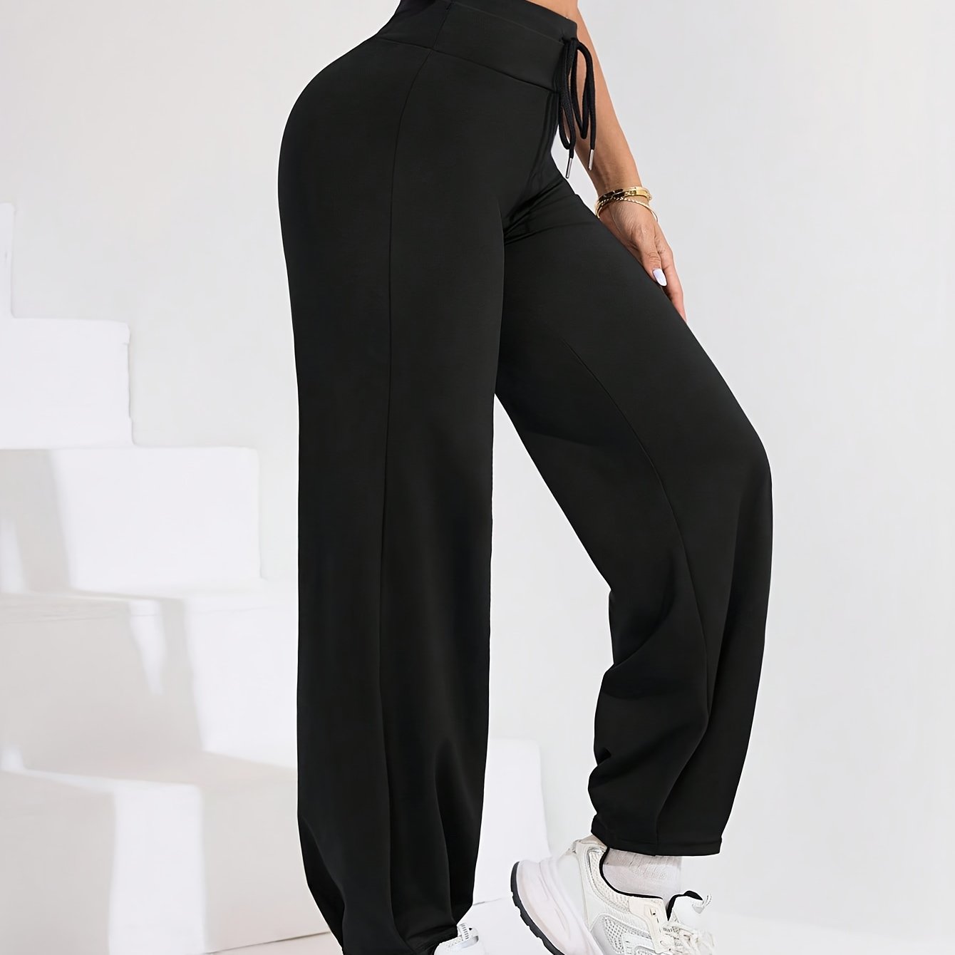 E-shop 1 Stück Schnelltrocknende High-Waist Jogginghose für Damen, High-Waist Laufhose, Schnelltrocknendes Material, Einfarbig, Lockere Passform,