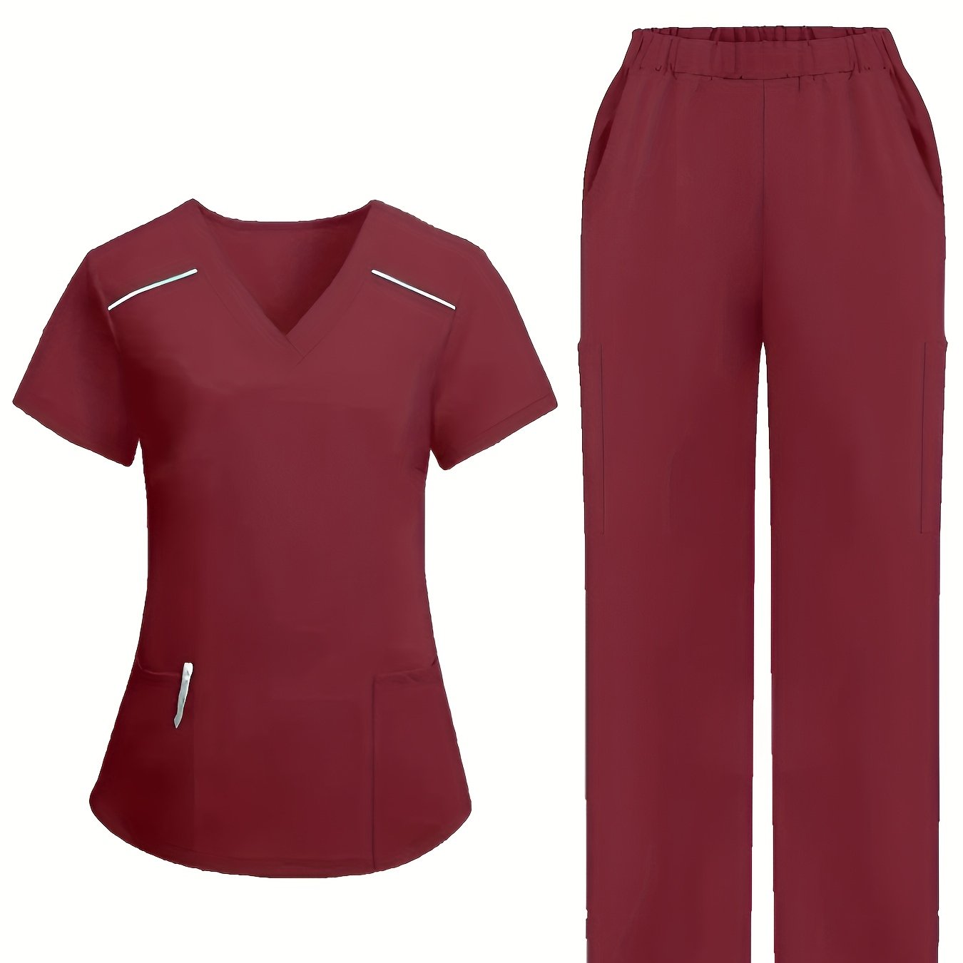 TEMU Conjunto de uniforme de cuello en V casual para mujeres Clínica dental Hospital de mascotas Traje de uniforme
