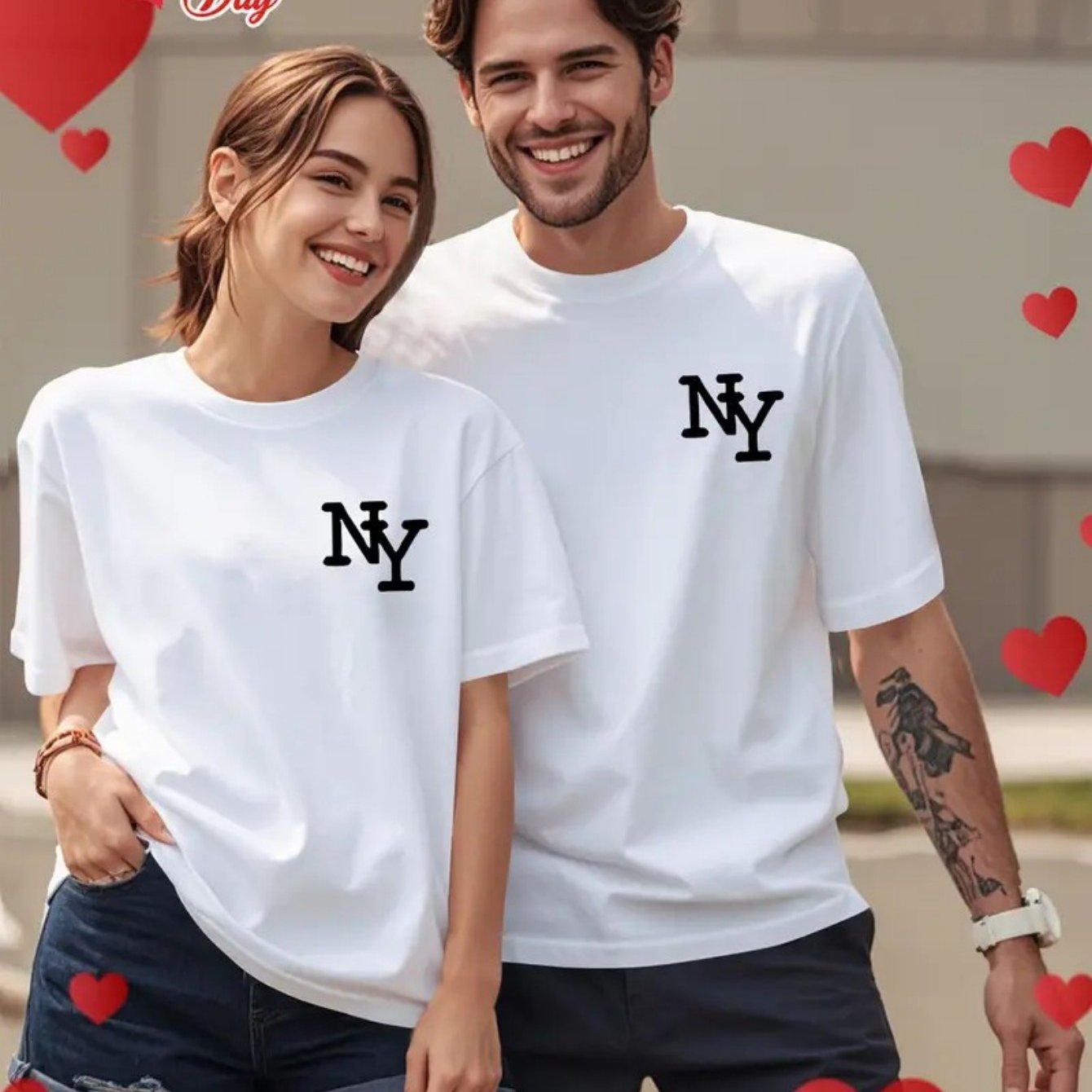 TEMU Couples' Money-a Fashionable And Casual T-shirt With "ny" Letters Printed For Lovers, Comfortable And Versatile, 100% Polyester Fiber, Machine