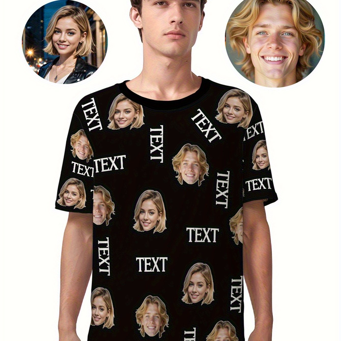 TEMU Men's And Women's Customized Text And Face Printed T-shirts - Casual Summer T-shirts, Breathable And Lightweight Round Neck Shirts Suitable For
