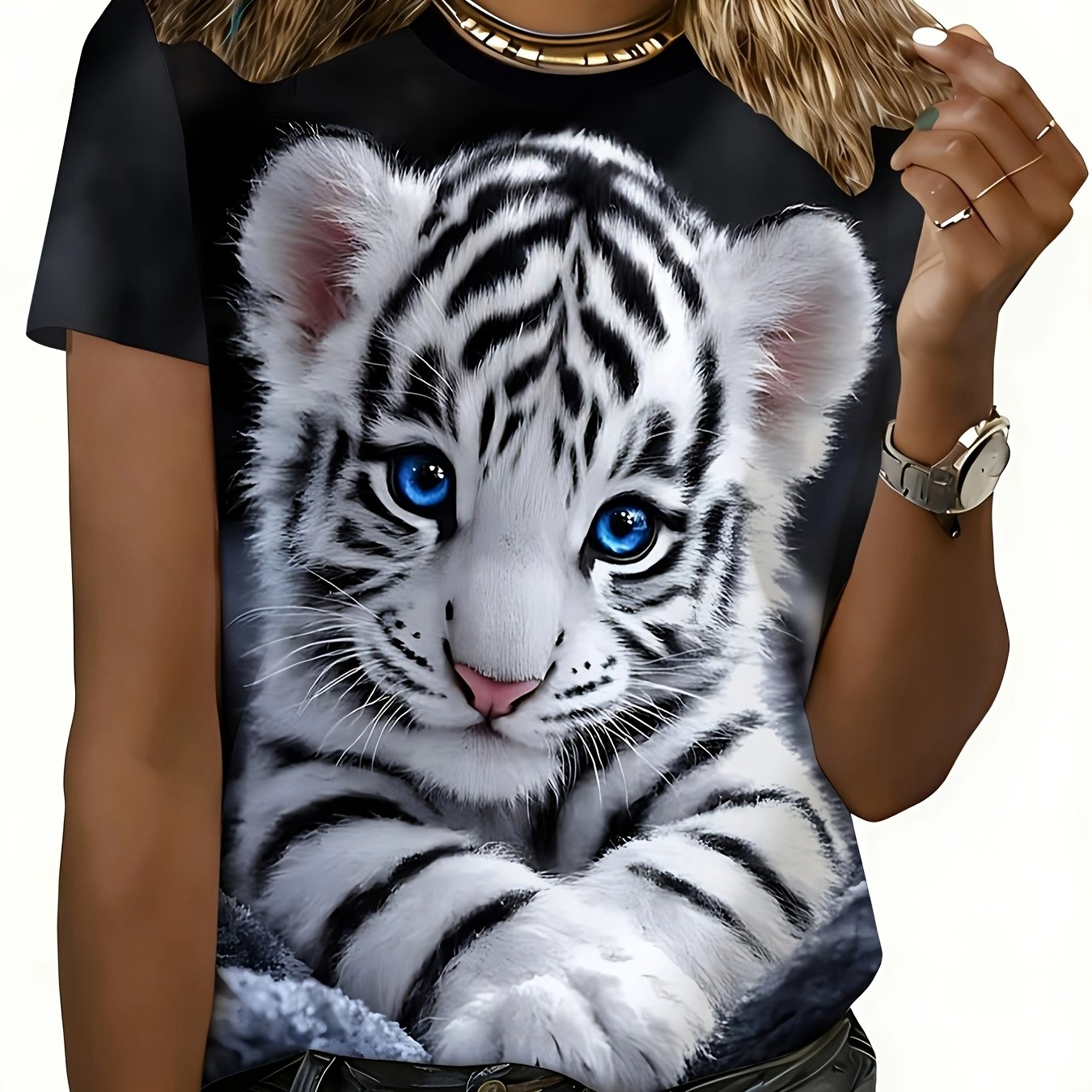 TEMU [printed Design - Not Textured] Women's Fashion Cute Printed T-shirt | Casual Short-sleeve Patterned Top | Wildlife Aesthetic Streetwear Y2k