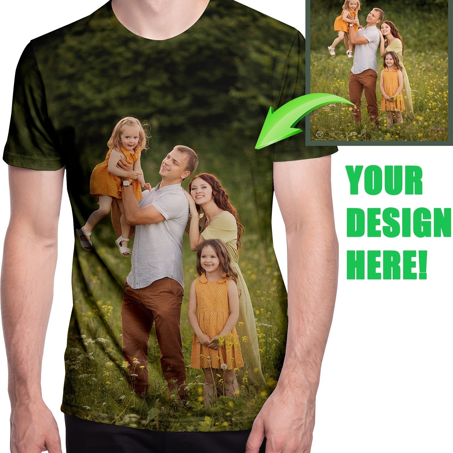 TEMU Customizable Men's T-shirt - Soft Polyester Fiber, Crew Neck, Short Sleeve, 3d Printed Design - Perfect For Casual Wear Activities, Personalized