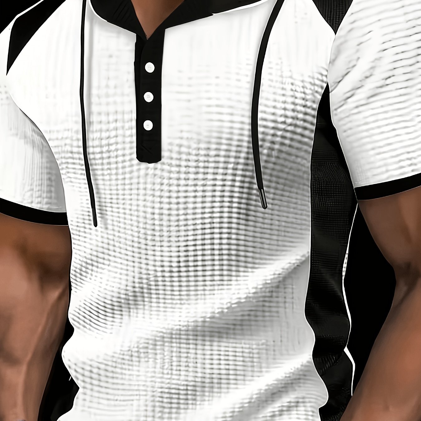 TEMU Men's Summer New Upgraded Waffle-grid Short-sleeve Hoodie, Fashionable Color- Design, Niche Texture Fabric, Suitable For Fitness Wear, Father's