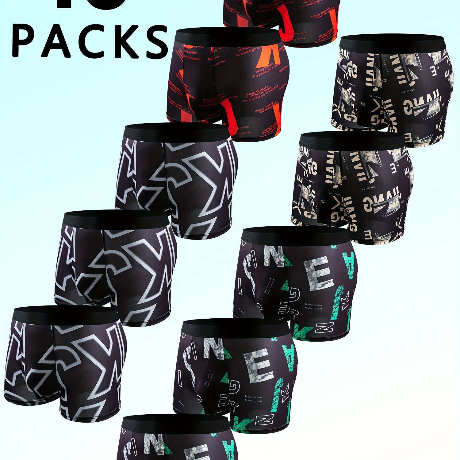 TEMU 10pcs Men's Printed Boxer Briefs, Breathable And Comfortable Stretch Long Boxer Shorts, Sports Shorts, Daily Casual Stretch Underwear.