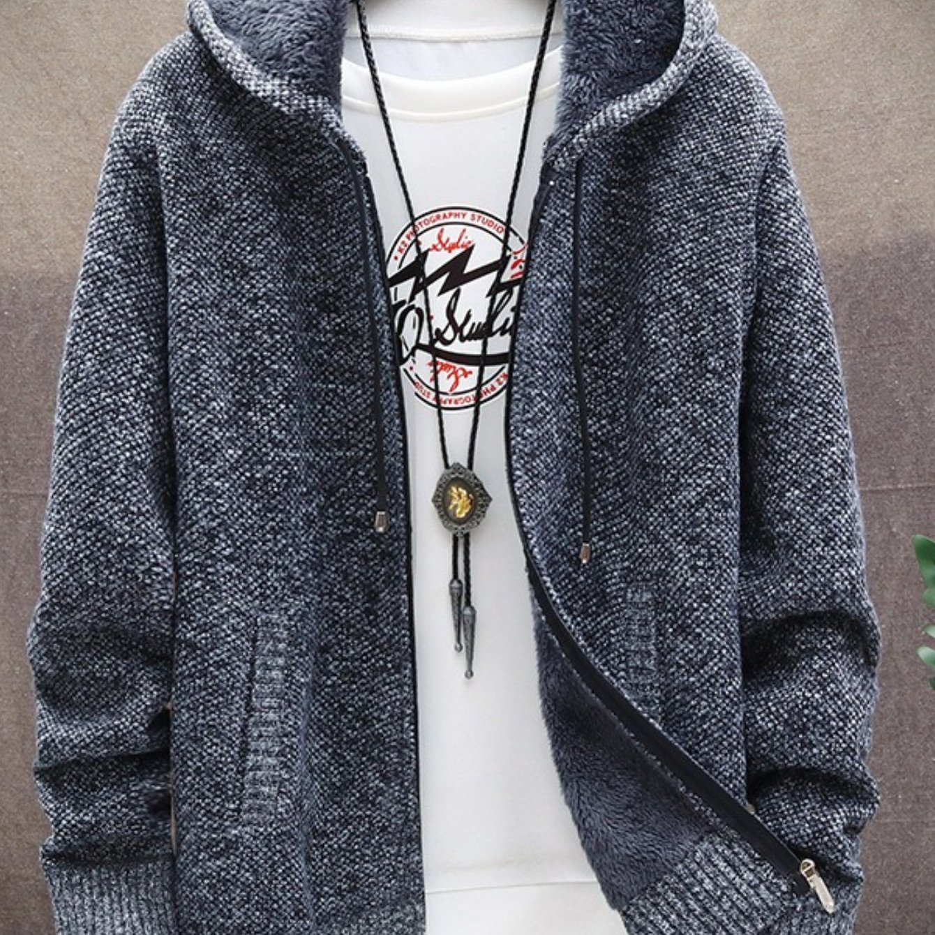 Image of 2026 's Fleece Lined Thick Hooded Zip-up Knit Cardigan Sweater Coat For Autumn Winter (please Refer To Size Chart)