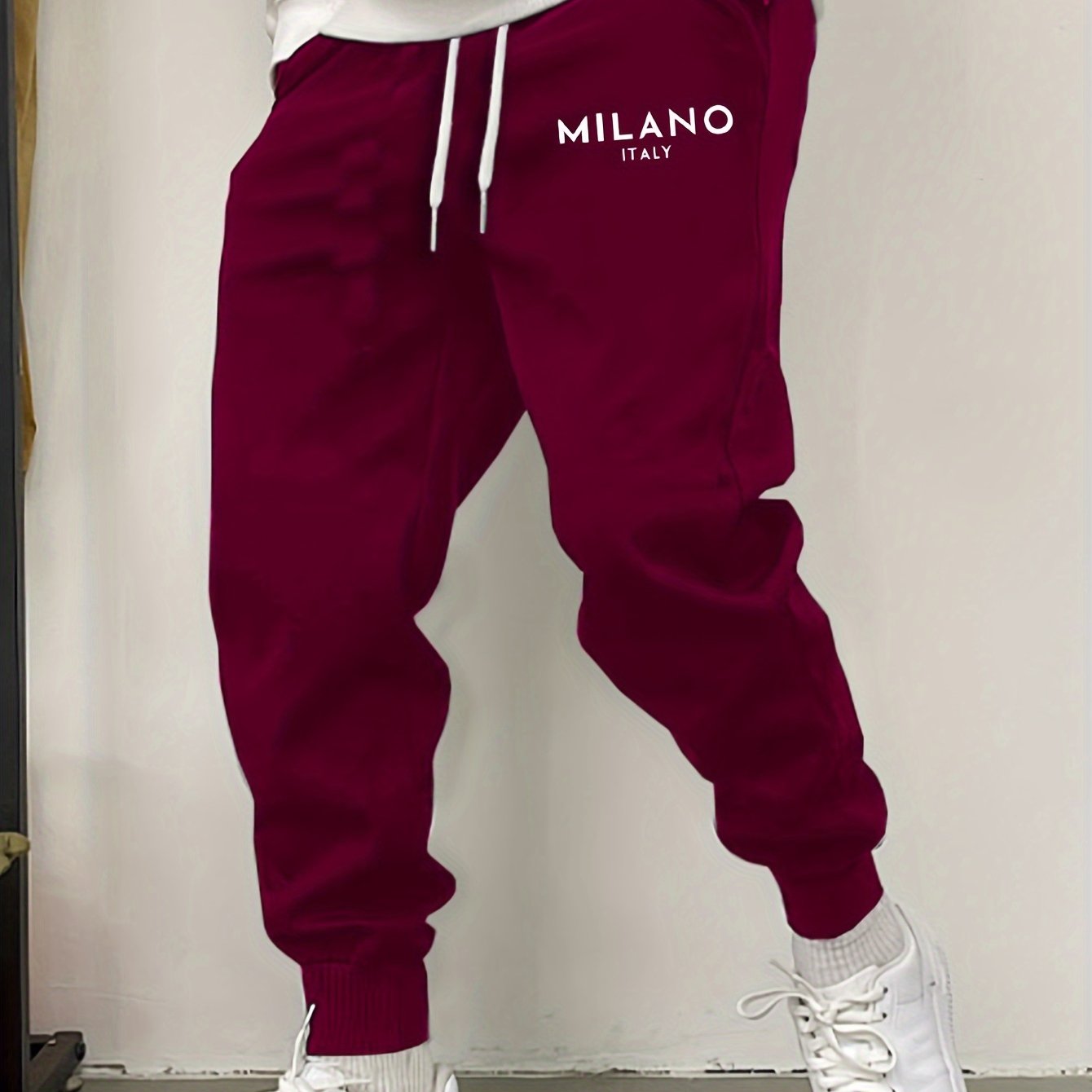 TEMU Men's Casual Jogger Pants, Comfortable Fall And Winter Sports Trousers With Drawstring, Italy Pattern Knitted Sweatpants