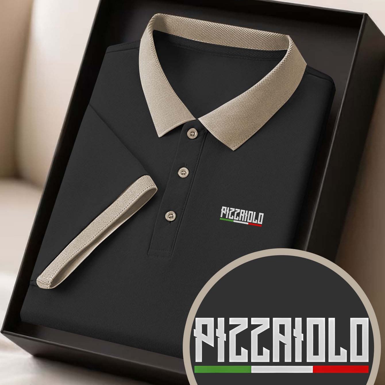 TEMU Men's Italian Pizzaiolo Print Shirt - Breathable Short Sleeve Collar Suitable For Golf, Equestrian & Business Casual Wear, Pizza-themed Chef